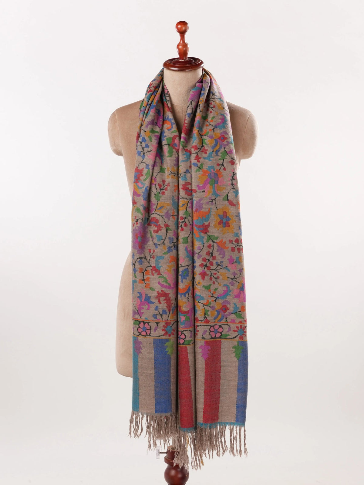 Handwoven Taupe Kani Genuine Pashmina Shawl Shahkaar.com