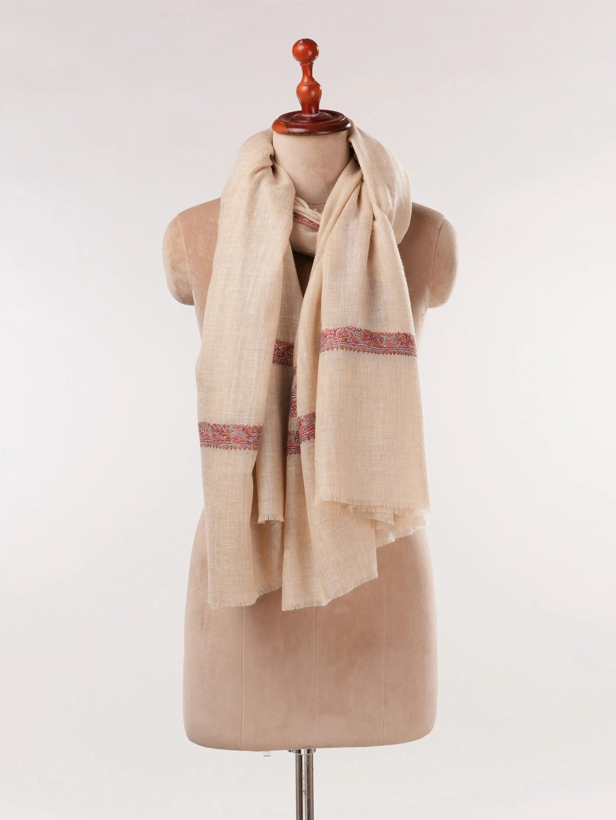 Offwhite Pashmina Shawl with Classic Hashidar Hand Embroidery Shahkaar.com