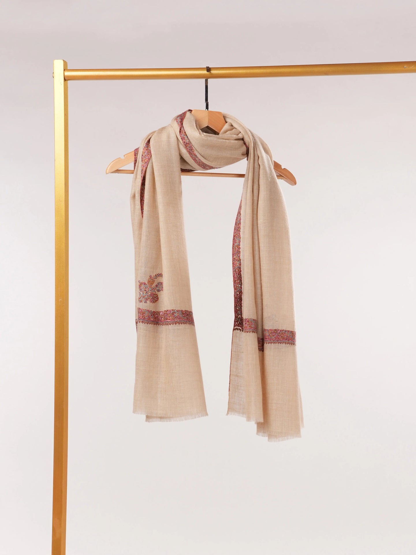 Offwhite Pashmina Shawl with Classic Hashidar Hand Embroidery Shahkaar.com