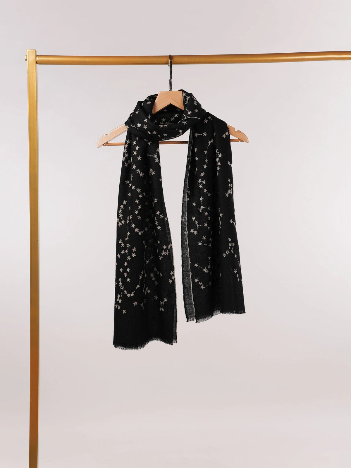 Hand Embroidered Constellations Black Authentic Cashmere Scarf