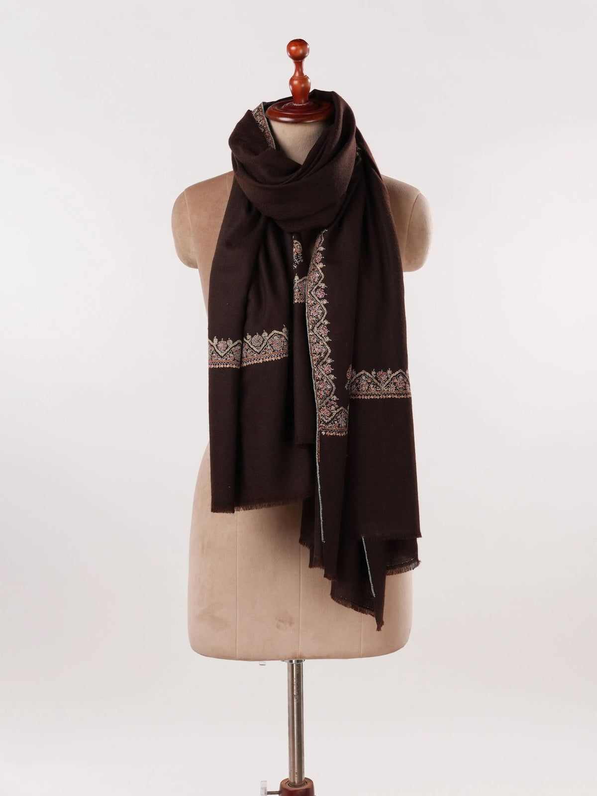 Black Handmade Genuine Pashmina Shawl with Neemdaur Hand Embroidery Shahkaar.com