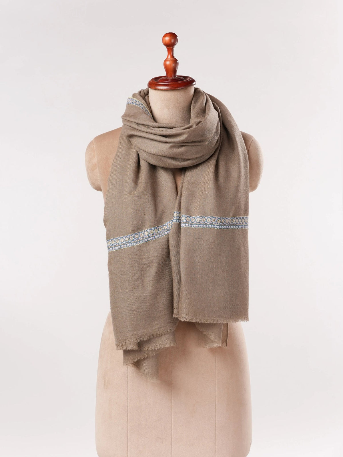 Dark Taupe Handwoven Pashmina Shawl with Hand Embroidery