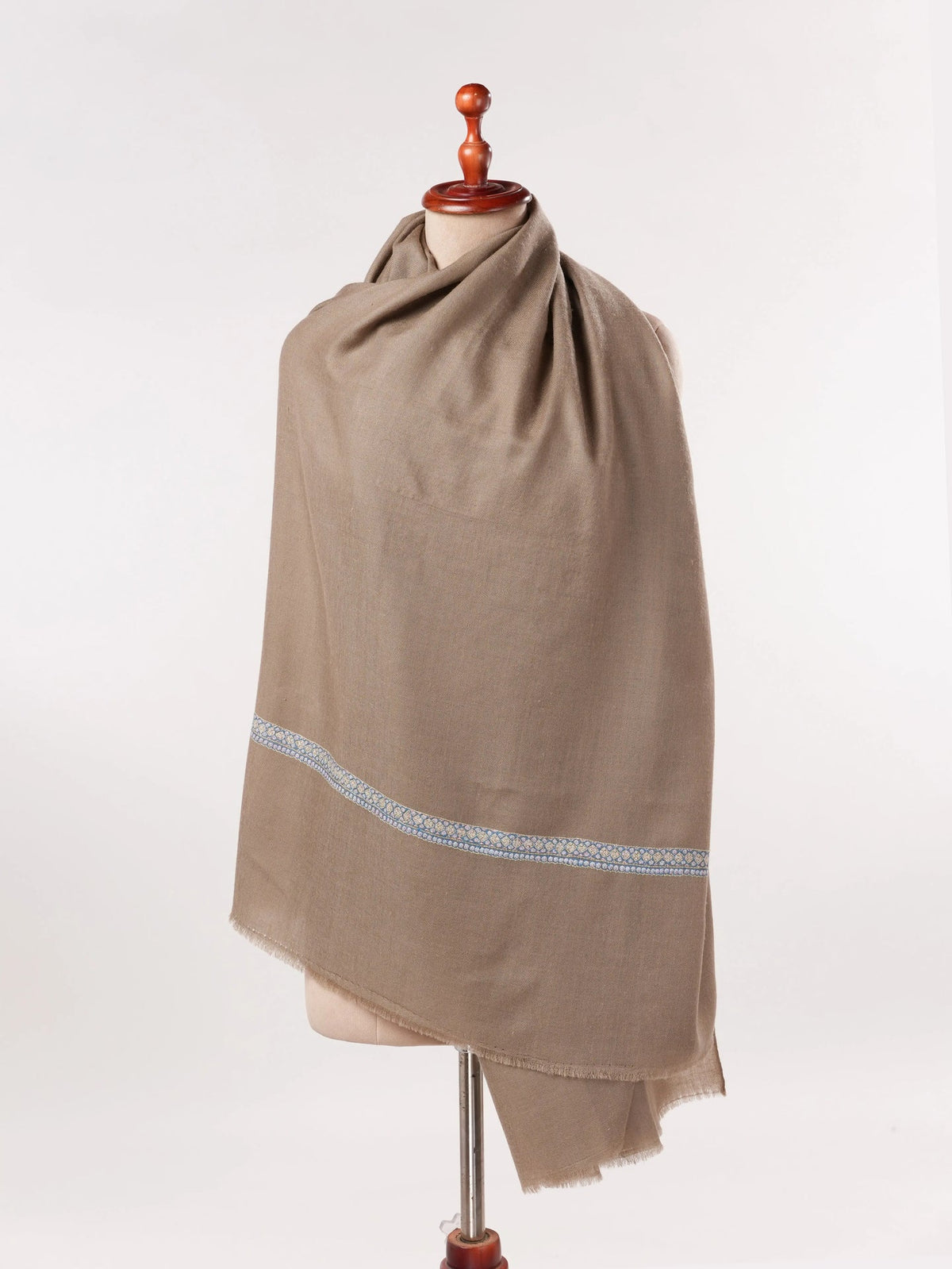 Dark Taupe Handwoven Pashmina Shawl with Hand Embroidery