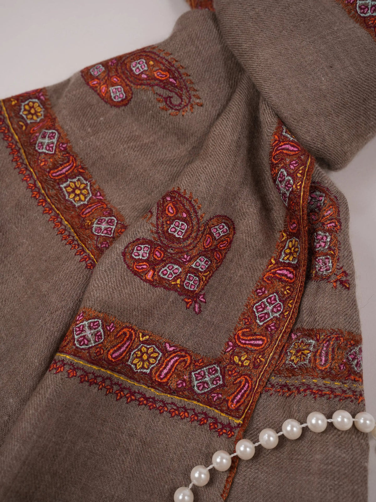 Beige Handwoven Original Cashmere Scarf with Kashmiri Hashidar Hand Embroidery Shahkaar.com