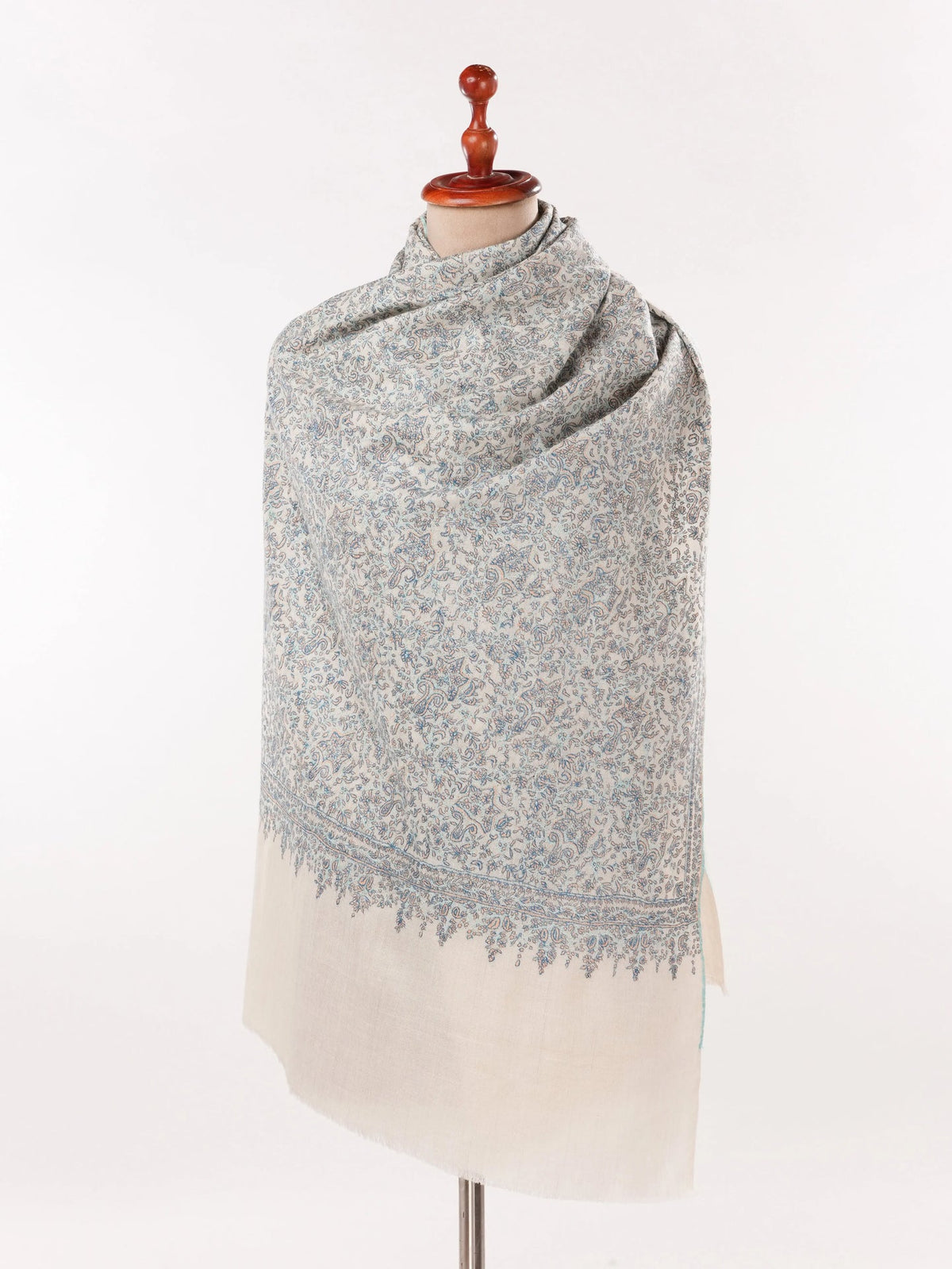 Natural White Original Cashmere Scarf with Jamawar Embroidery