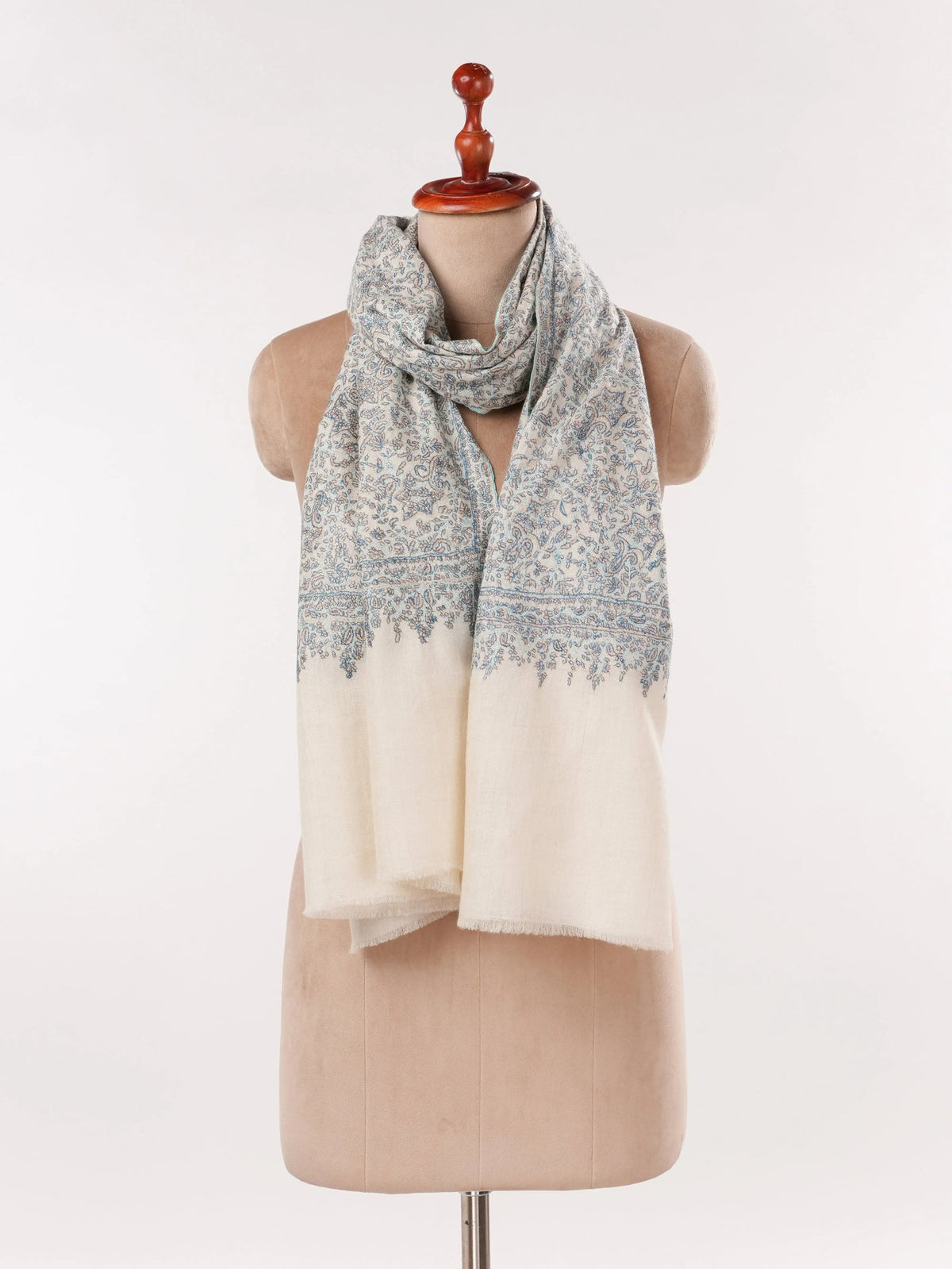 Natural White Original Cashmere Scarf with Jamawar Embroidery