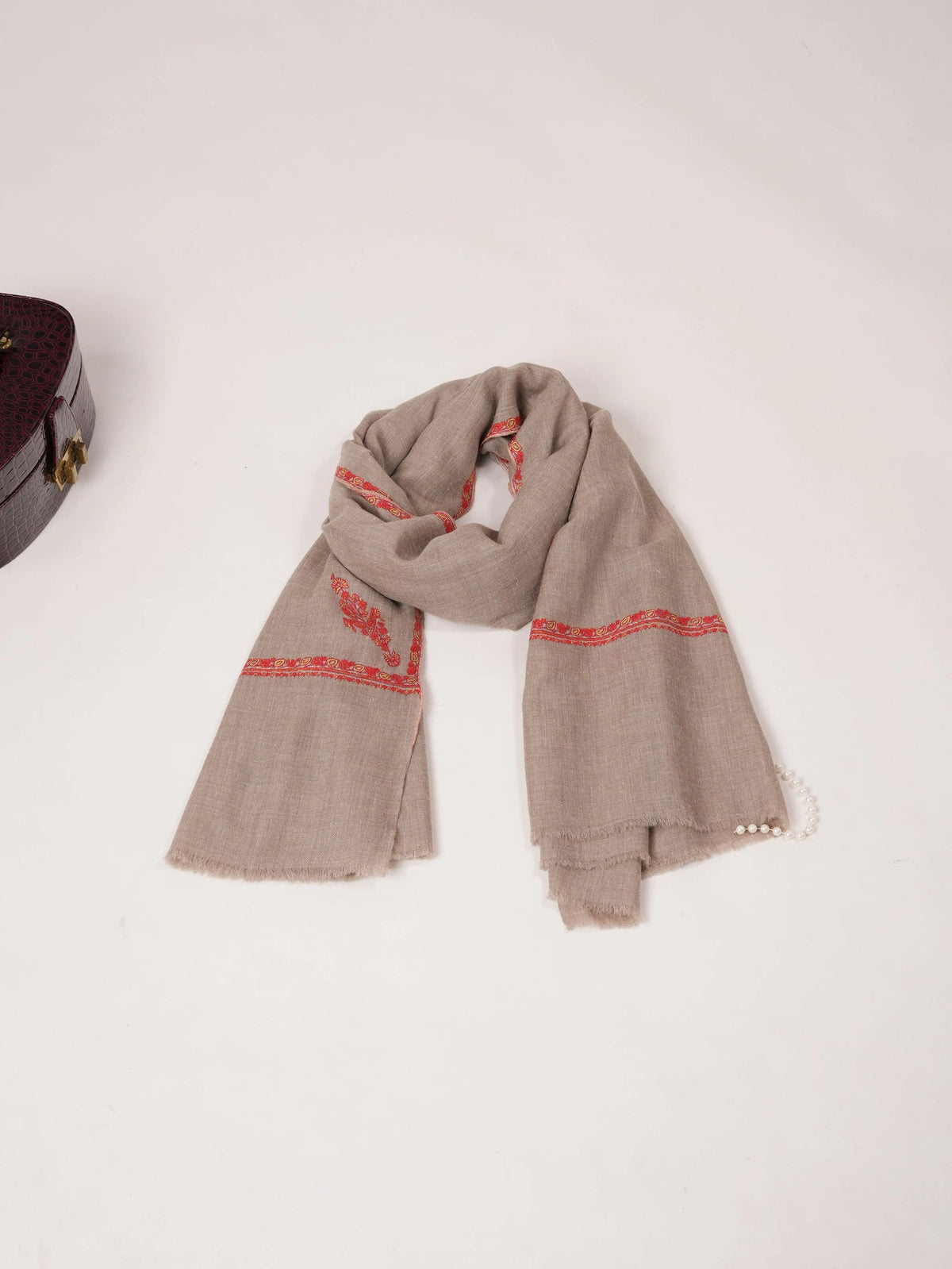 Handwoven Pure Pashmina Natural Beige Shawl with Baildar Sozni Embroidery