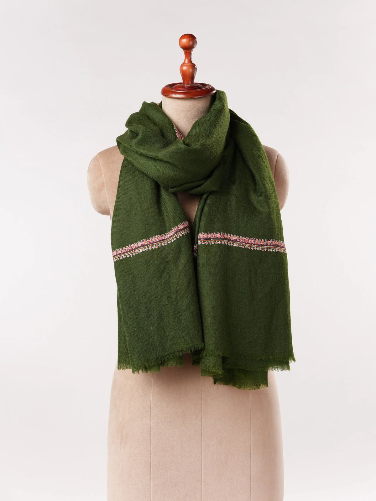 Dark Green Baildar Embroidered Handwoven Textured Pashmina Shawl