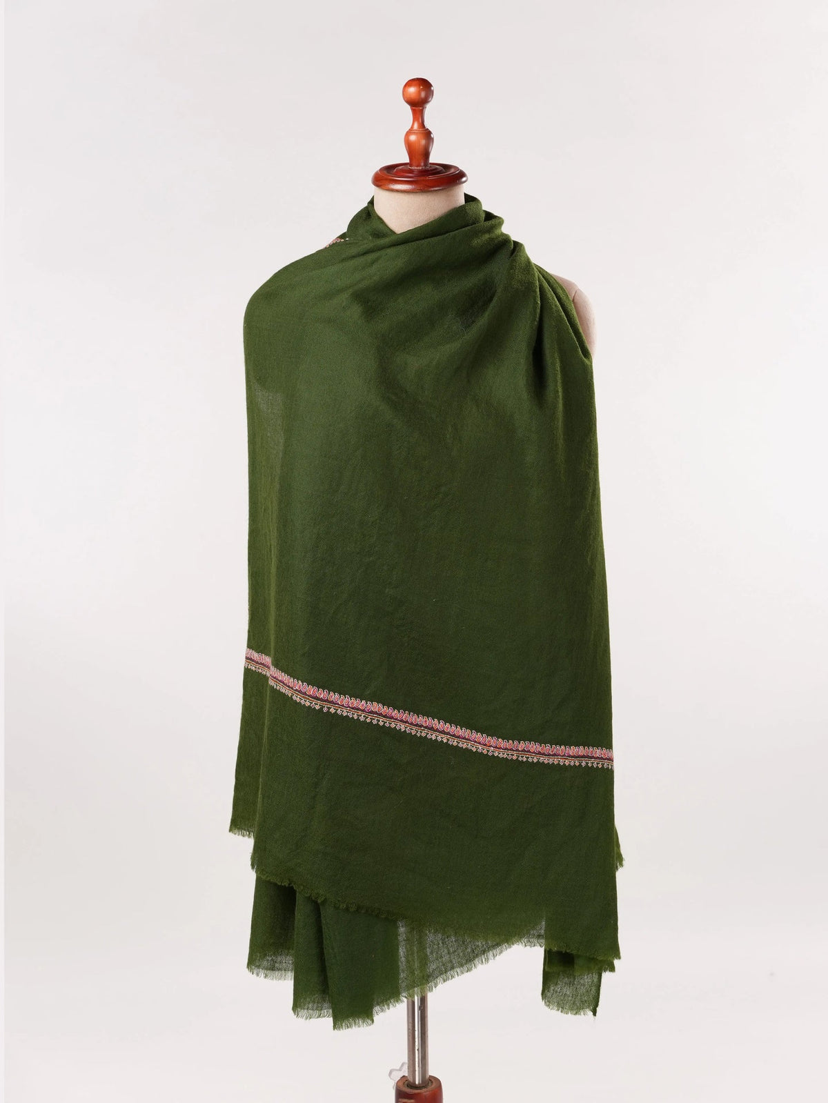 Dark Green Baildar Embroidered Handwoven Textured Pashmina Shawl