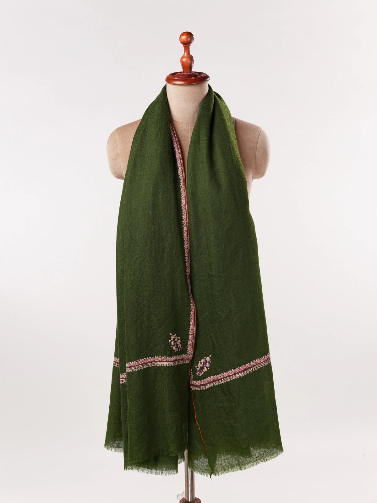 Dark Green Baildar Embroidered Handwoven Textured Pashmina Shawl