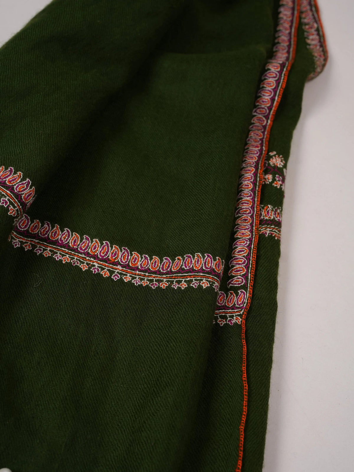 Dark Green Baildar Embroidered Handwoven Textured Pashmina Shawl