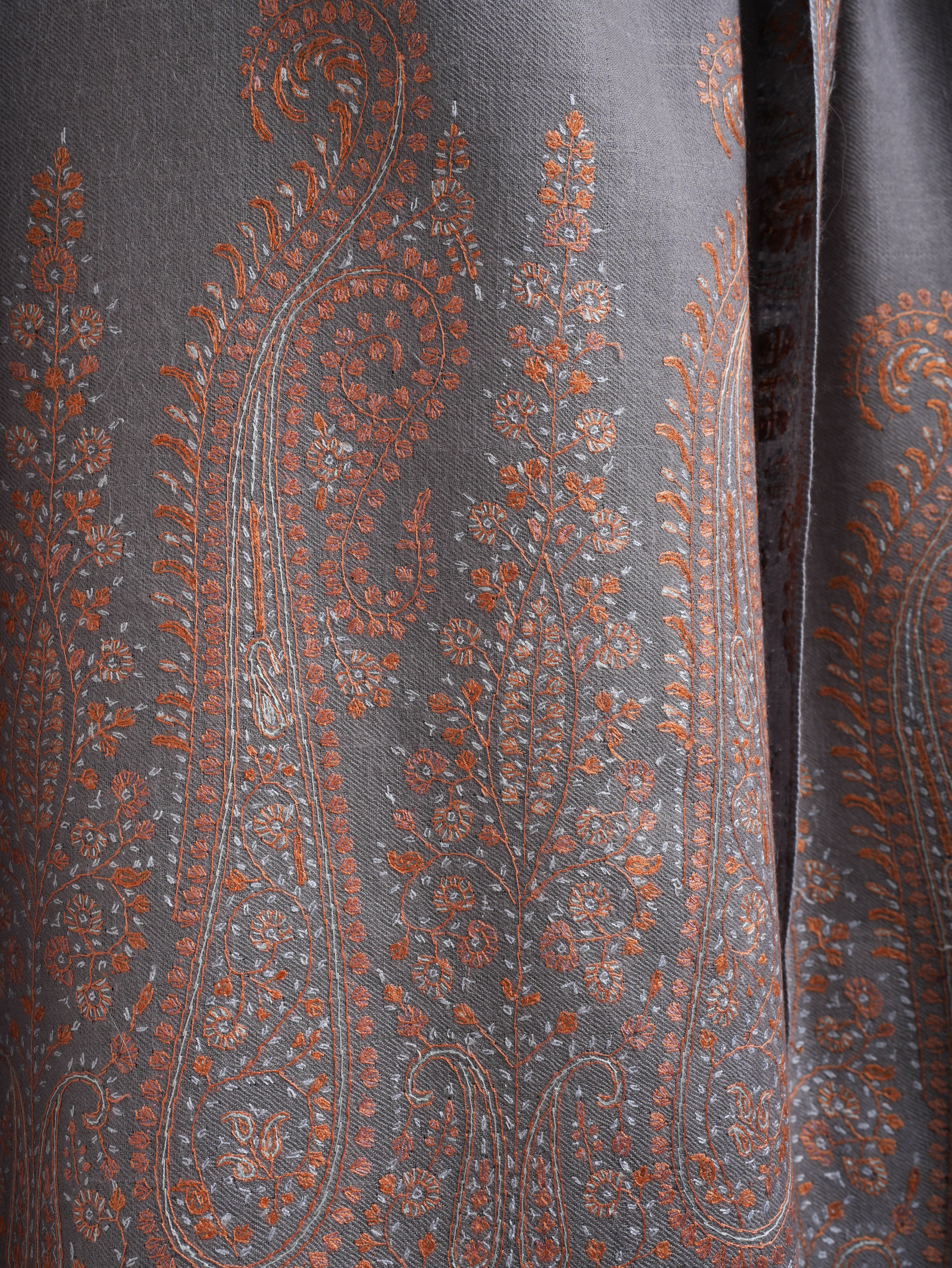 Oversized Grey Pashmina with Kashmiri Sozni Embroidery