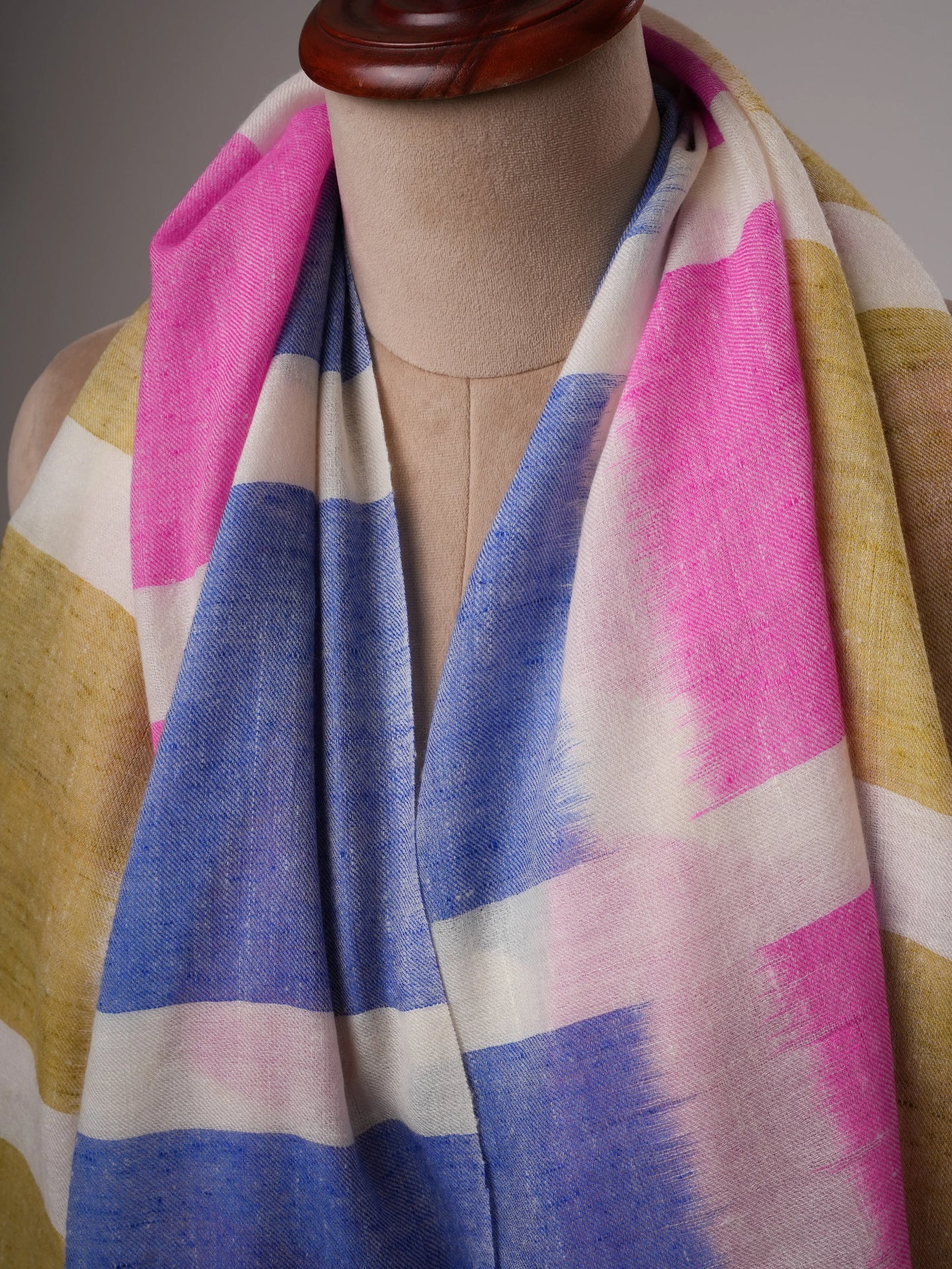 Handloom Ivory Ikat Shawl with Multicolor Accents Shahkaar