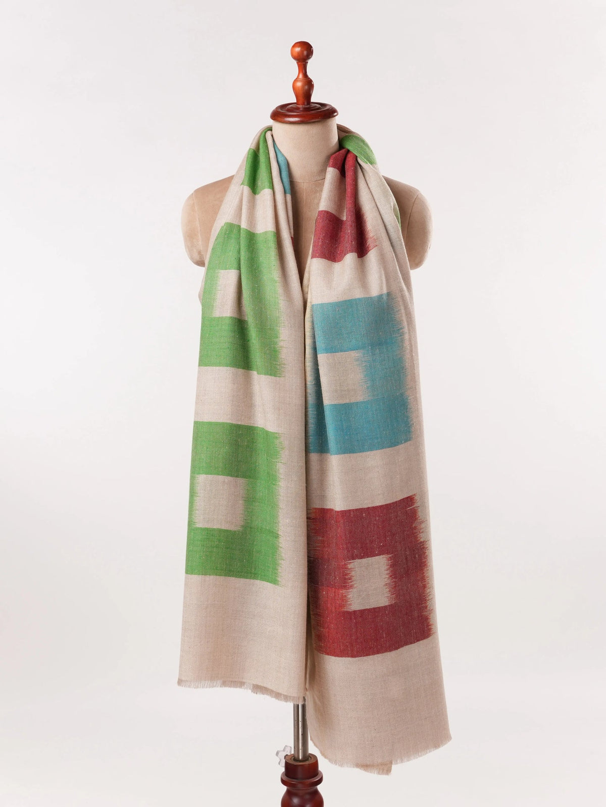 Four Color Ikat Handwoven Soft Pure Pashmina Shawl