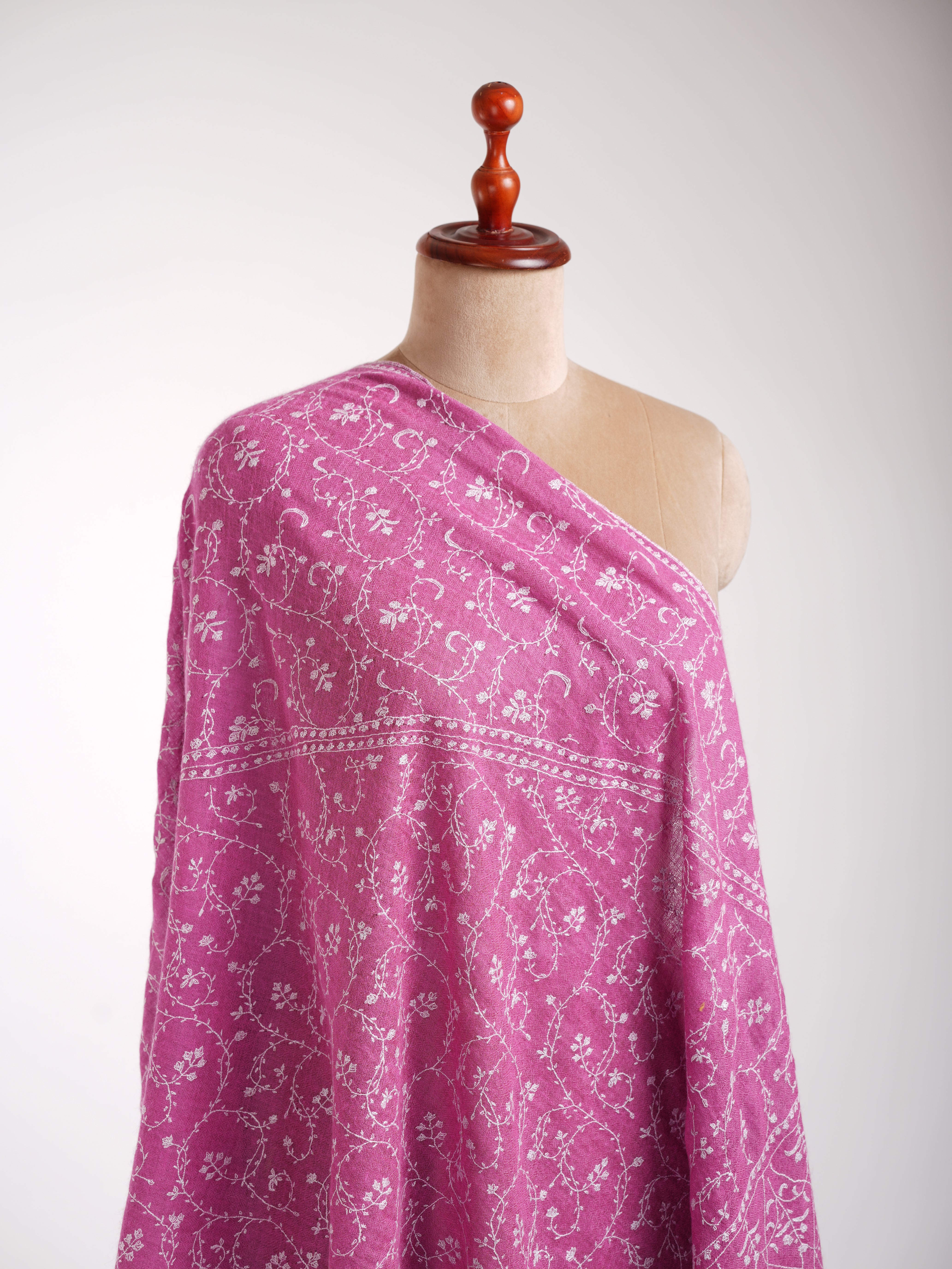 Stola in cashmere ricamato Sozni rosa Bubblegum