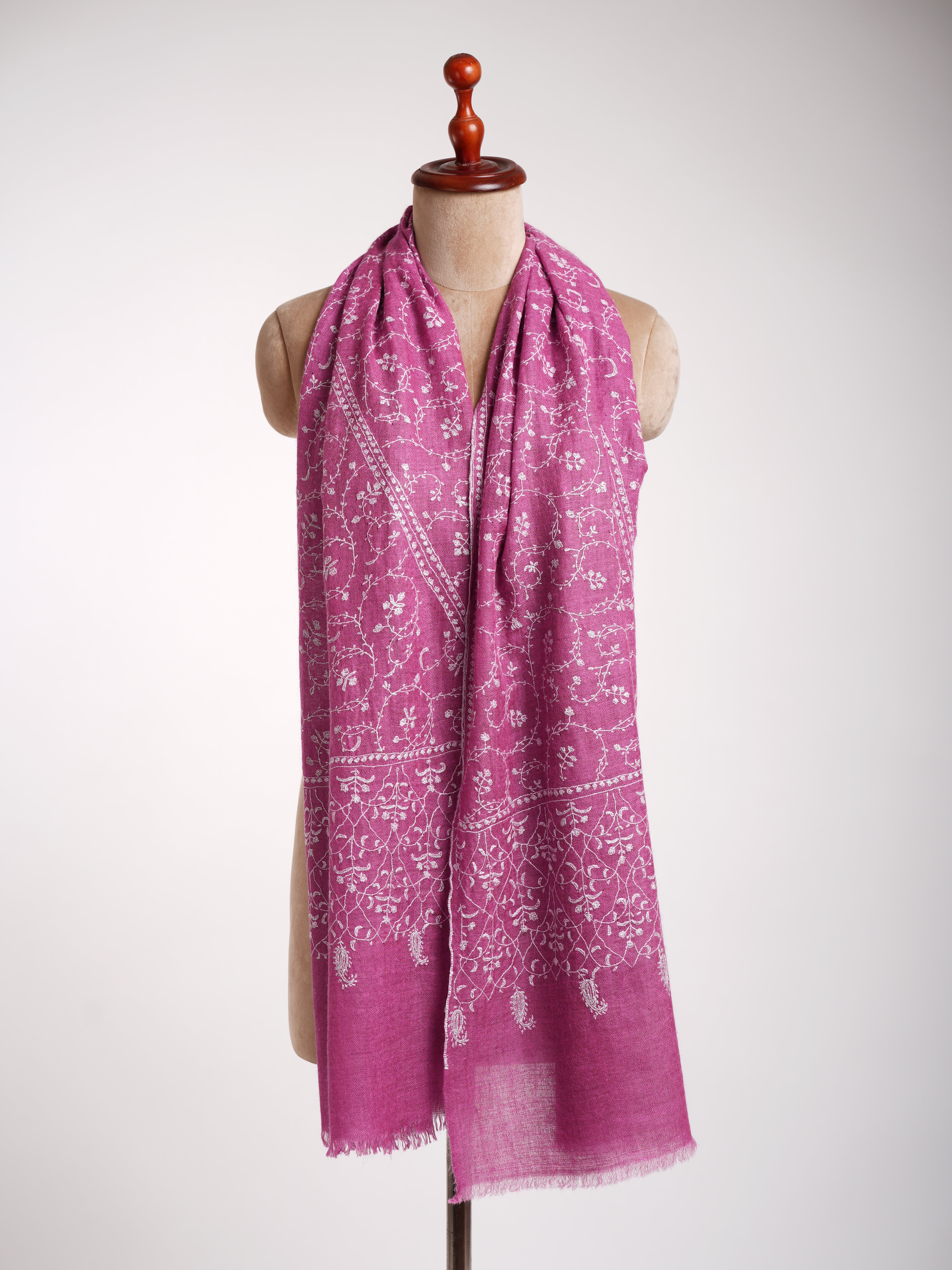 Stola in cashmere ricamato Sozni rosa Bubblegum