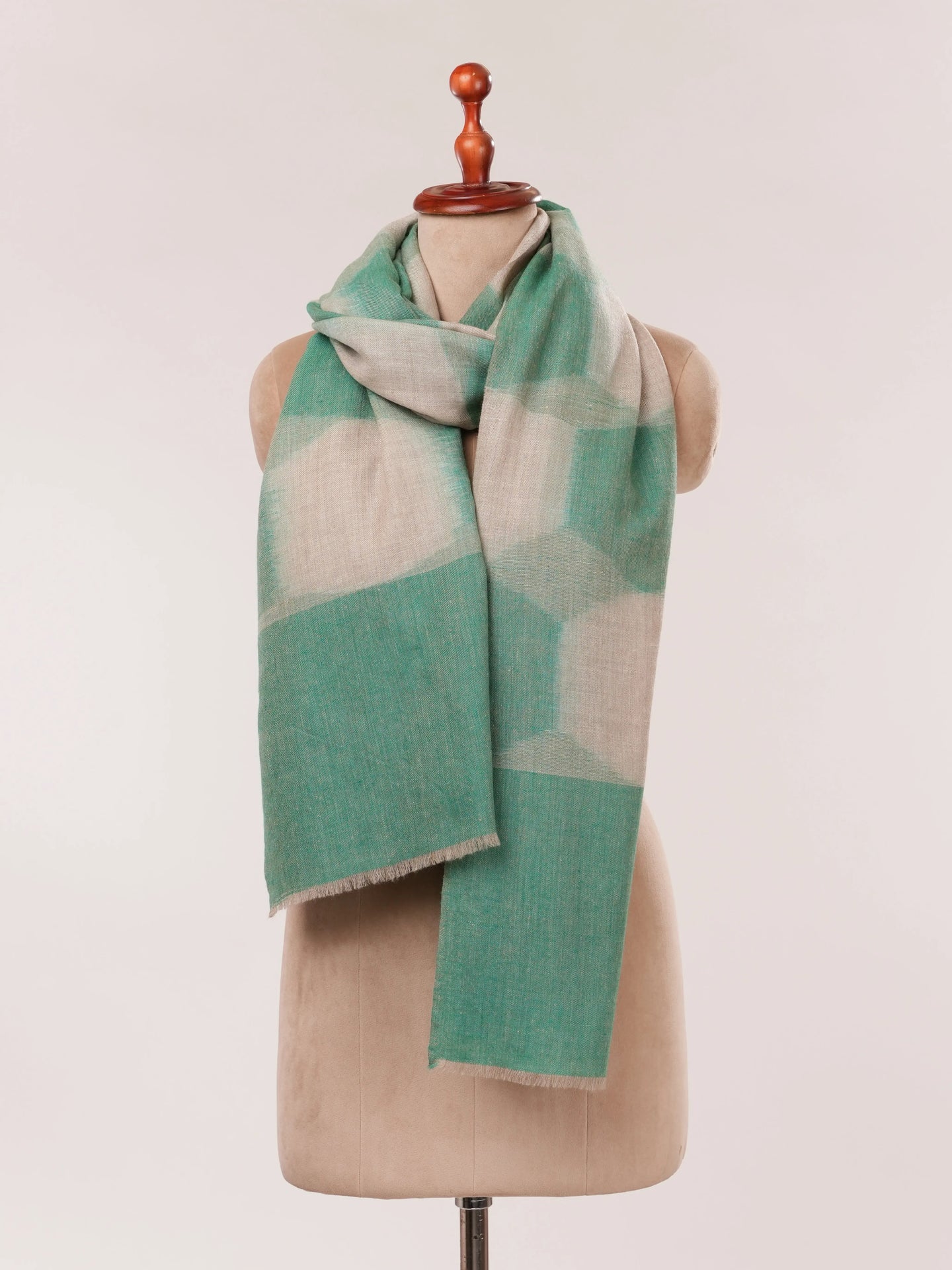 Handwoven Green Ikat Pure Pashmina Shawl Shahkaar.com