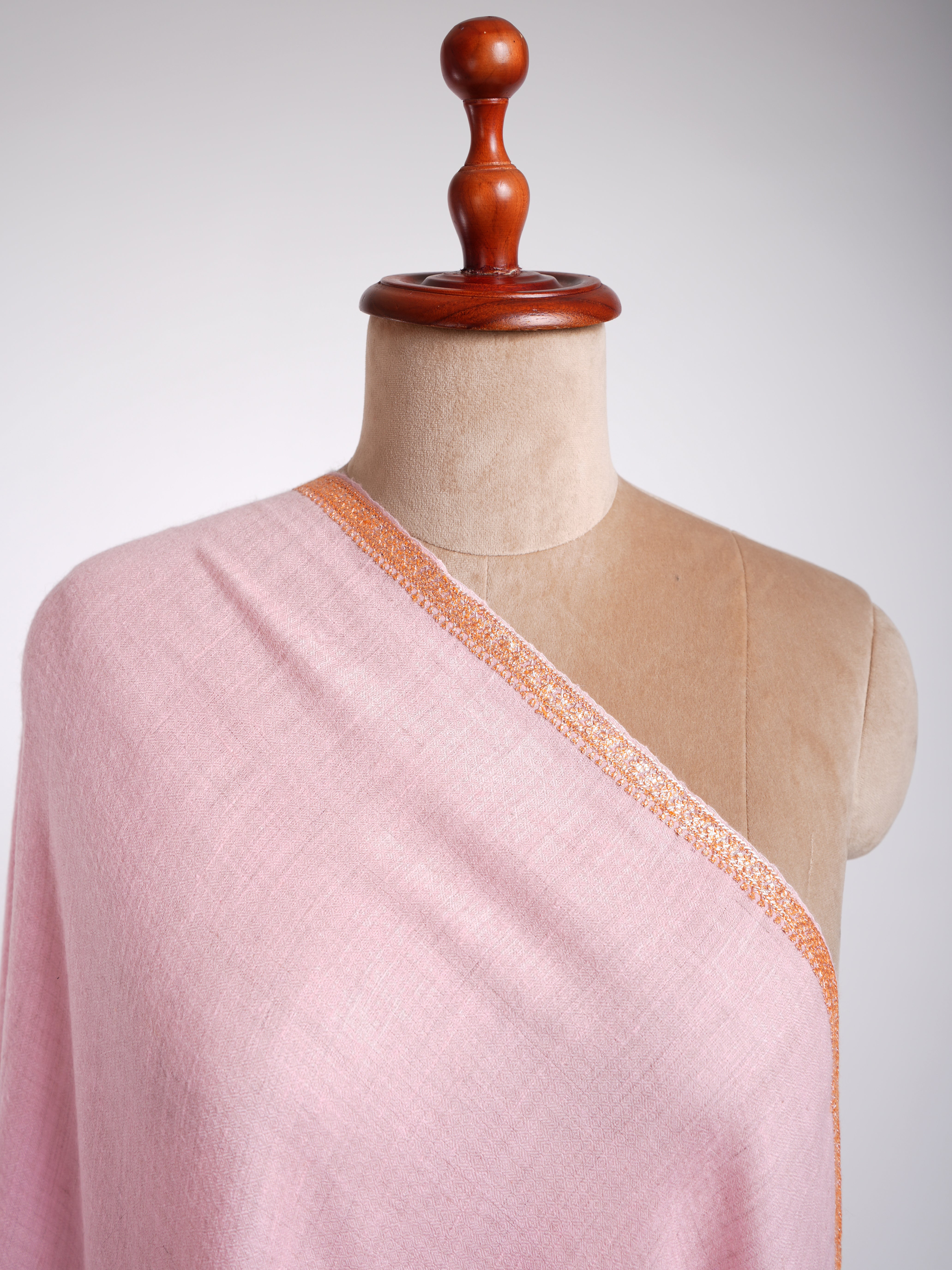 Tilla Work Golden Embroidery Pink Pashmina Shawl