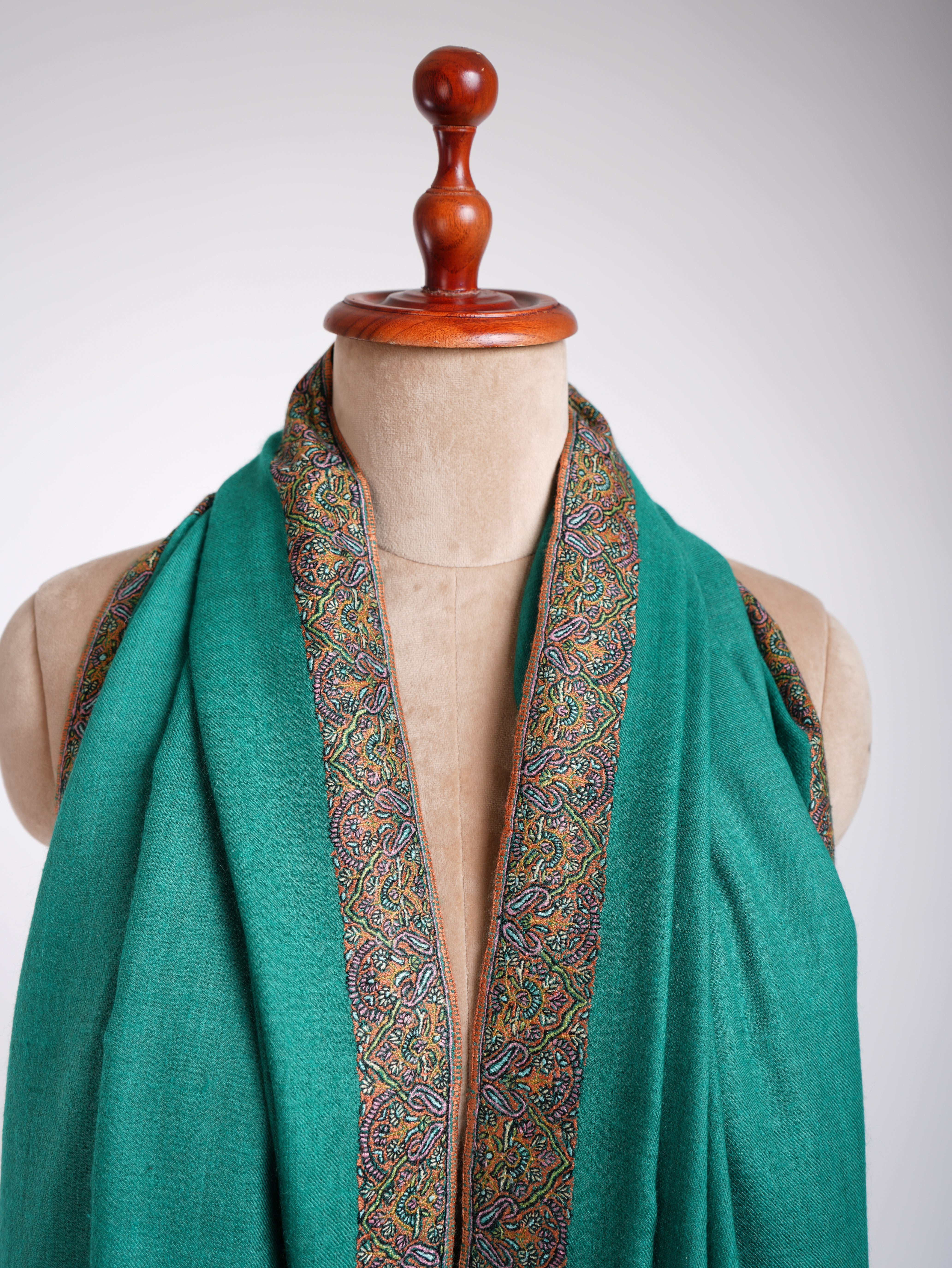 Sozni Broderie Pashmina Vert Foncé
