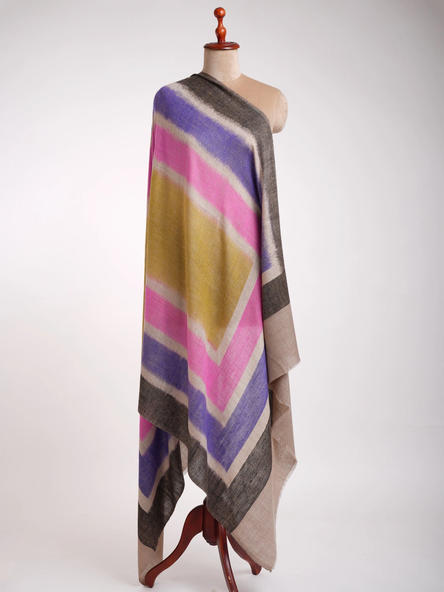Artisan Crafted Baby Soft Ikat Handloomed Pashmina Shawl Shahkaar