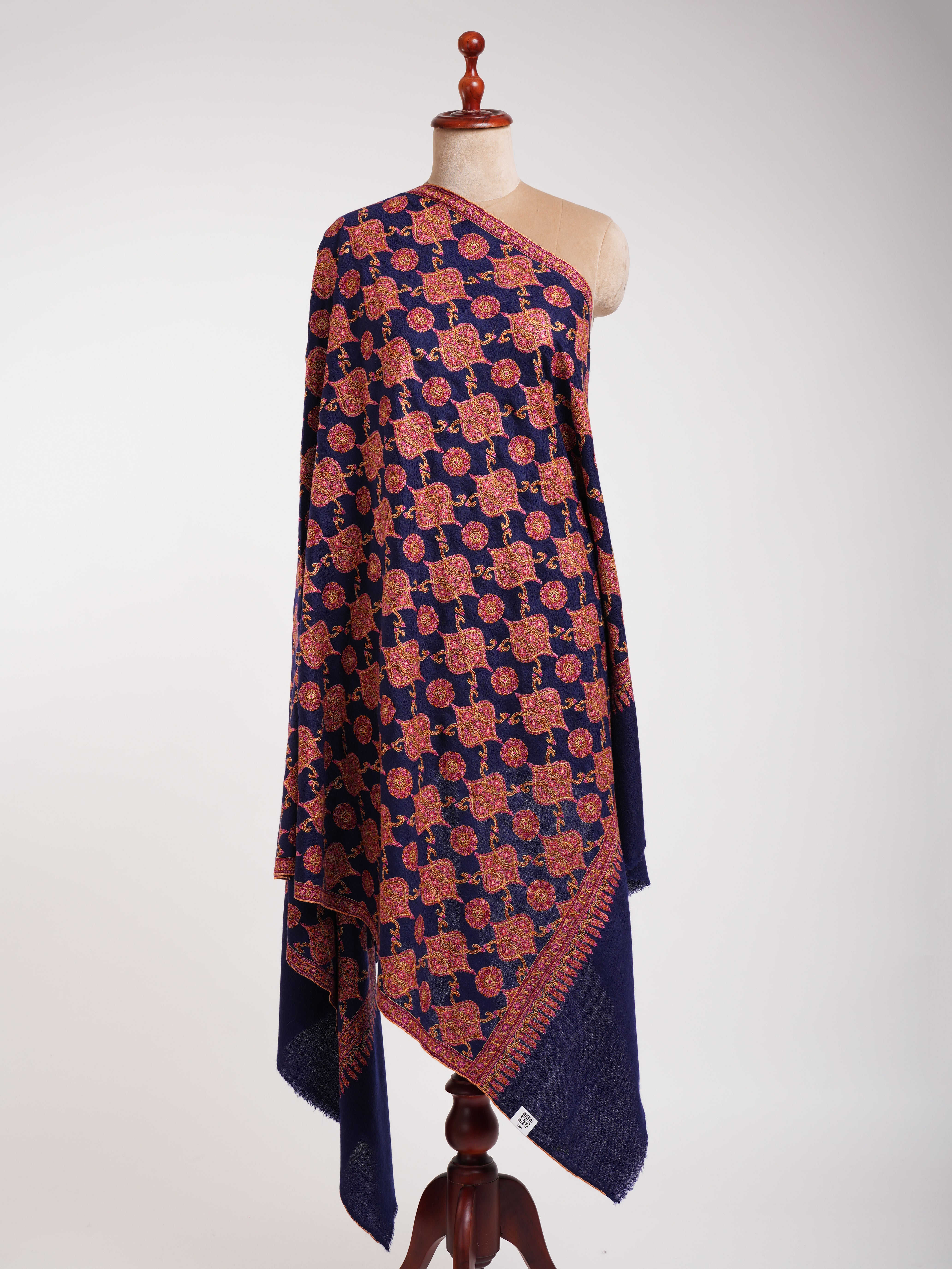 Navy Blue Sozni ricamato kashmir shawl jamavar