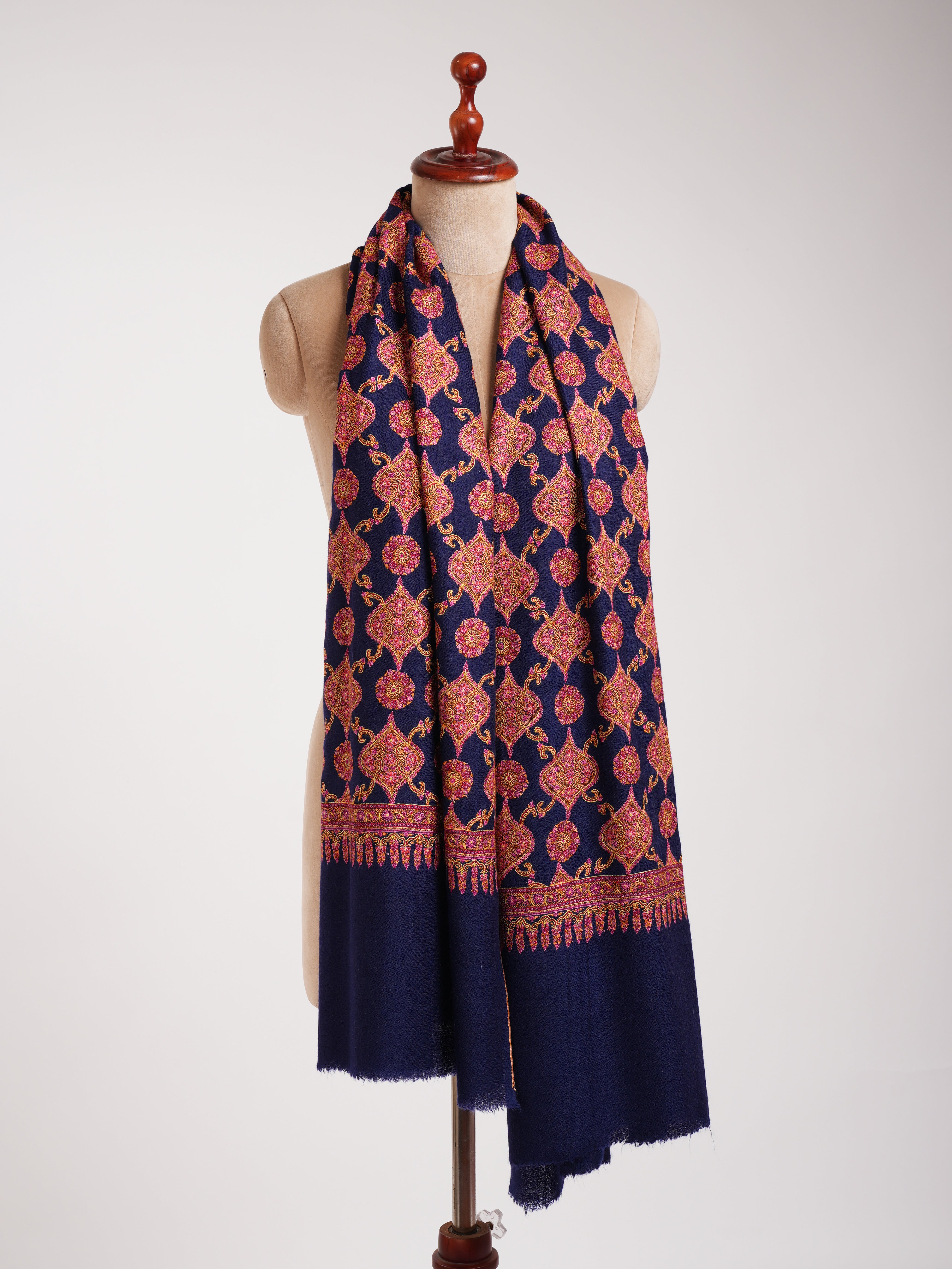 Navy Blue Sozni ricamato kashmir shawl jamavar