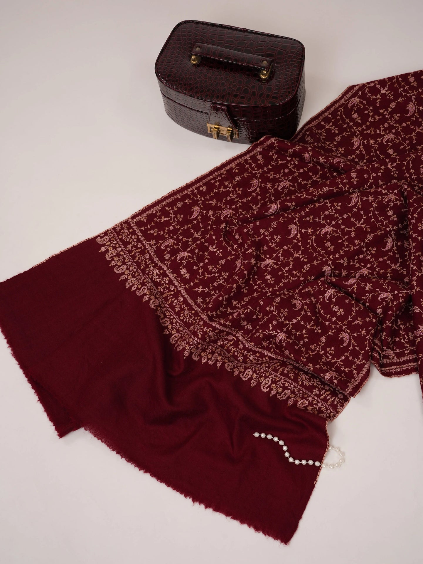 Soft Pashmina Shawl with Detailed Jali Hand Embroidery Shahkaar.com