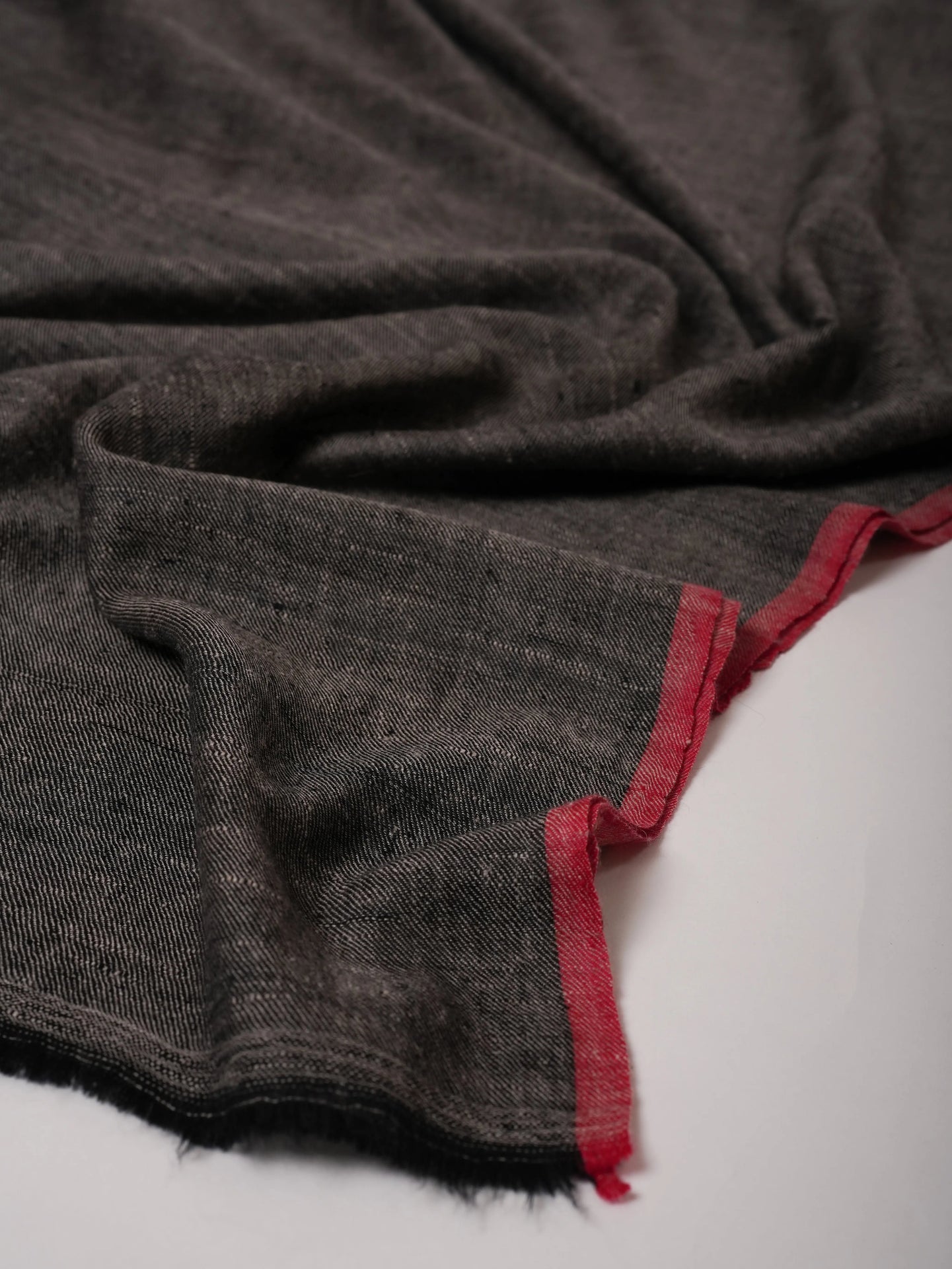 Baby Soft Black Handloom Pashmina Shawl with Red End Detailing Shahkaar