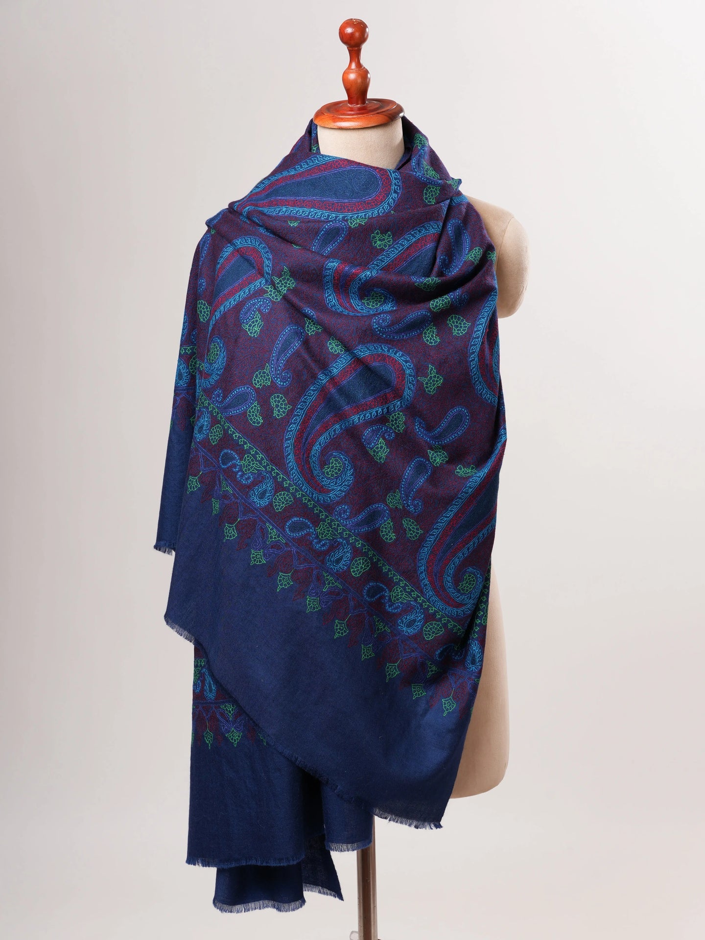Dark Blue Hand Embroidered Authentic Kashmiri Pashmina Shahkaar