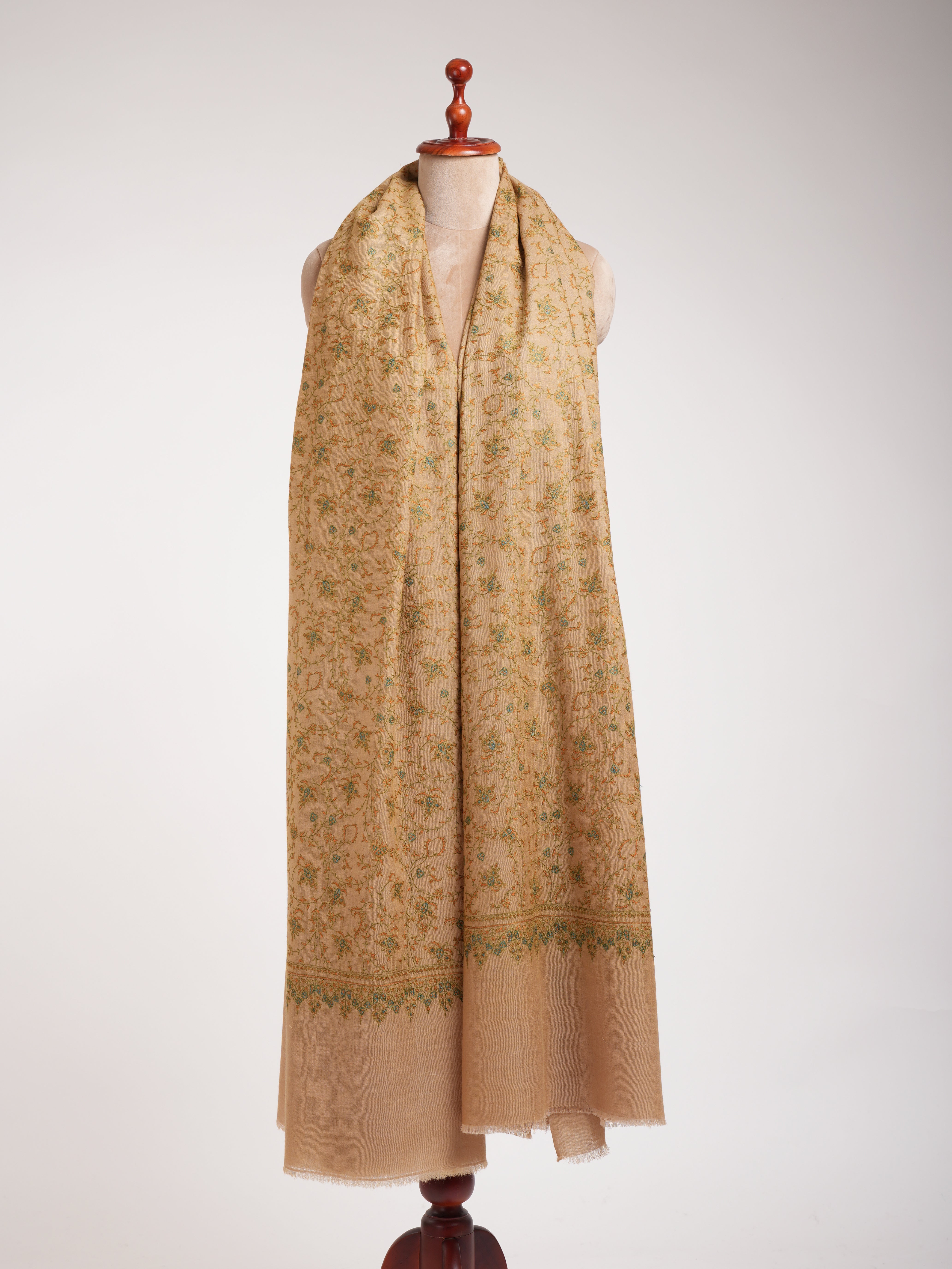 XL Golden Palm Autentico Pashmina indiano con ricamo Sozni.