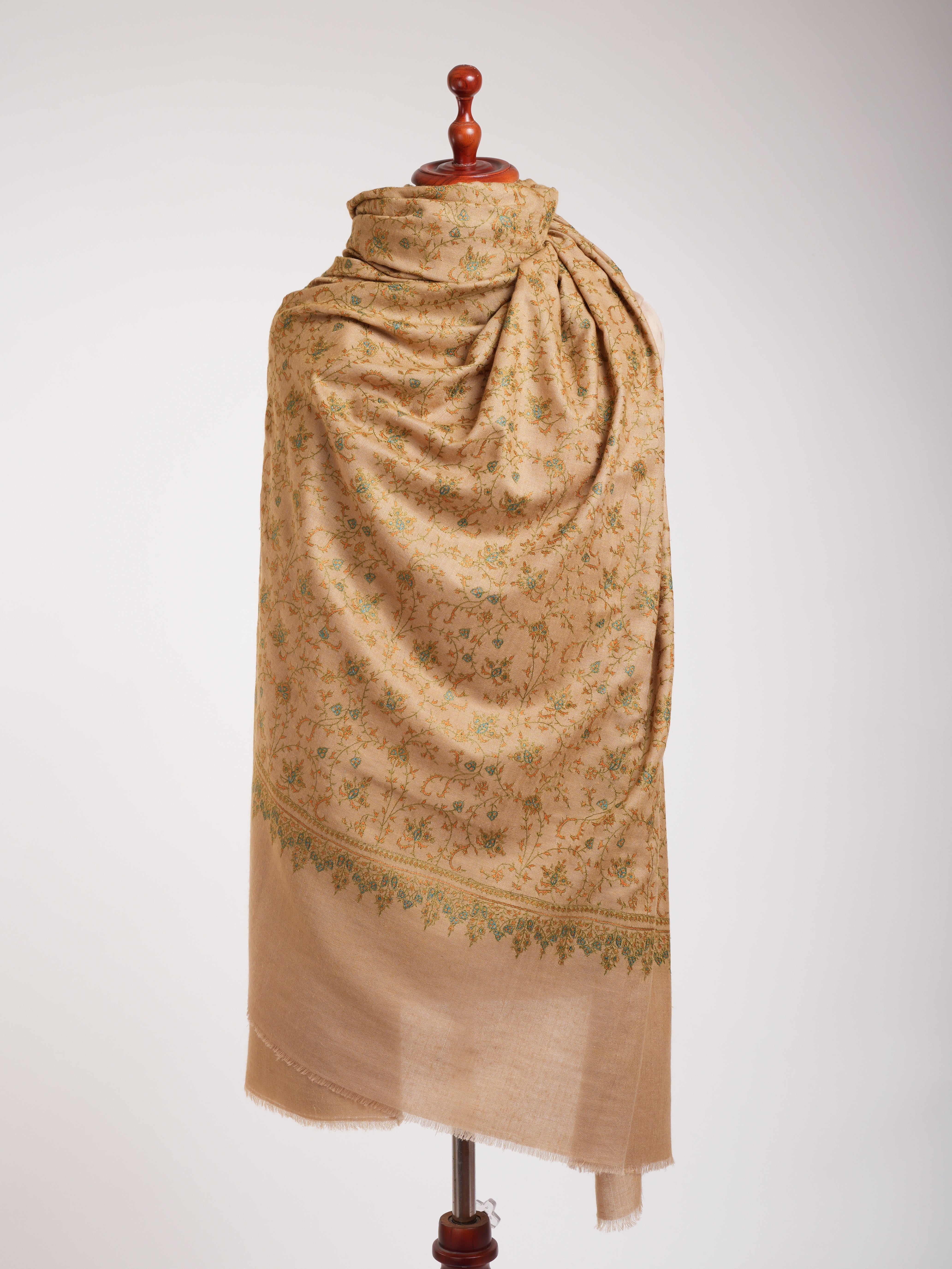 XL Golden Palm Autentico Pashmina indiano con ricamo Sozni.