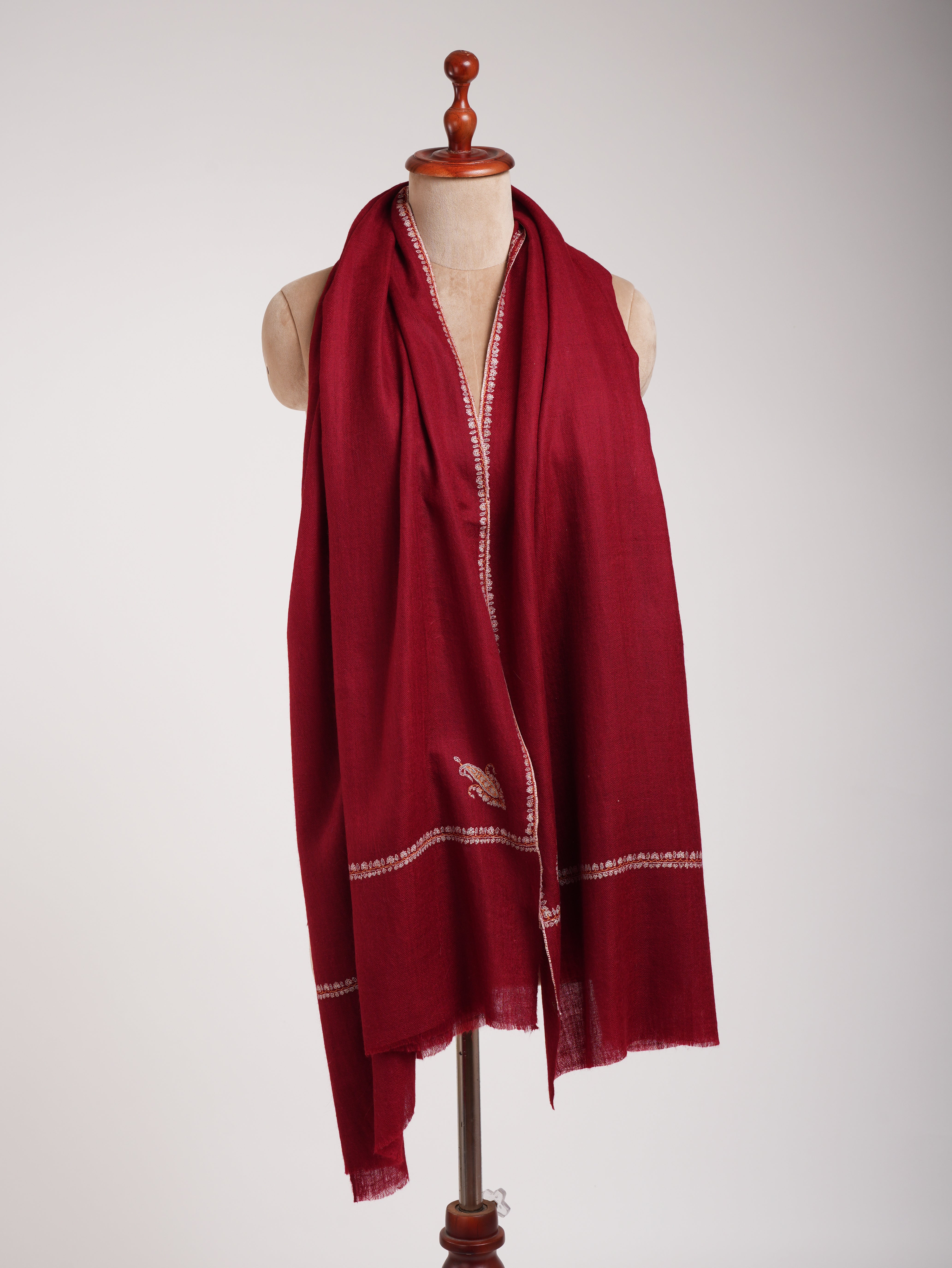 Scialo Pashmina puro ricamato minimalista rosso