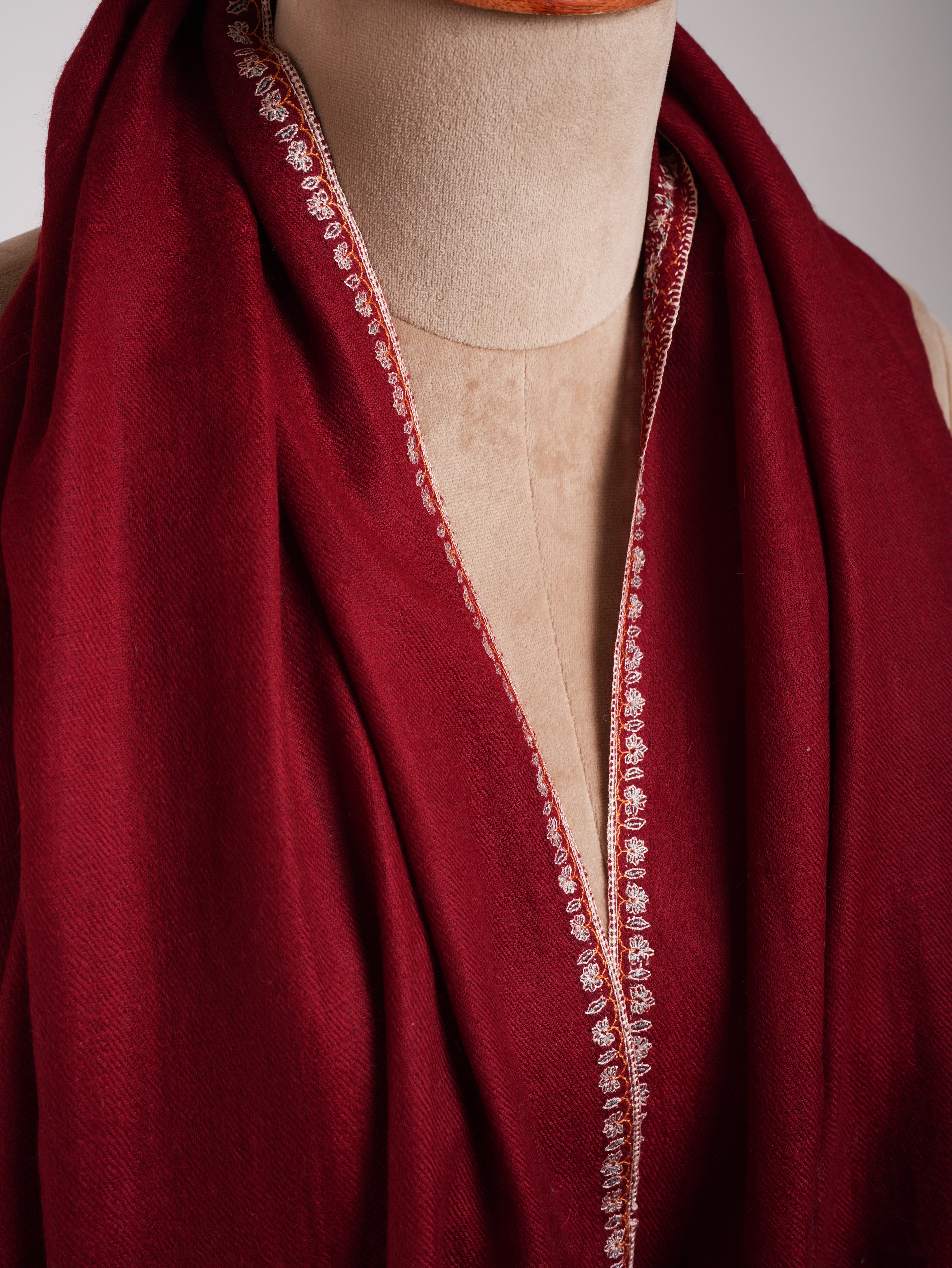 Scialo Pashmina puro ricamato minimalista rosso