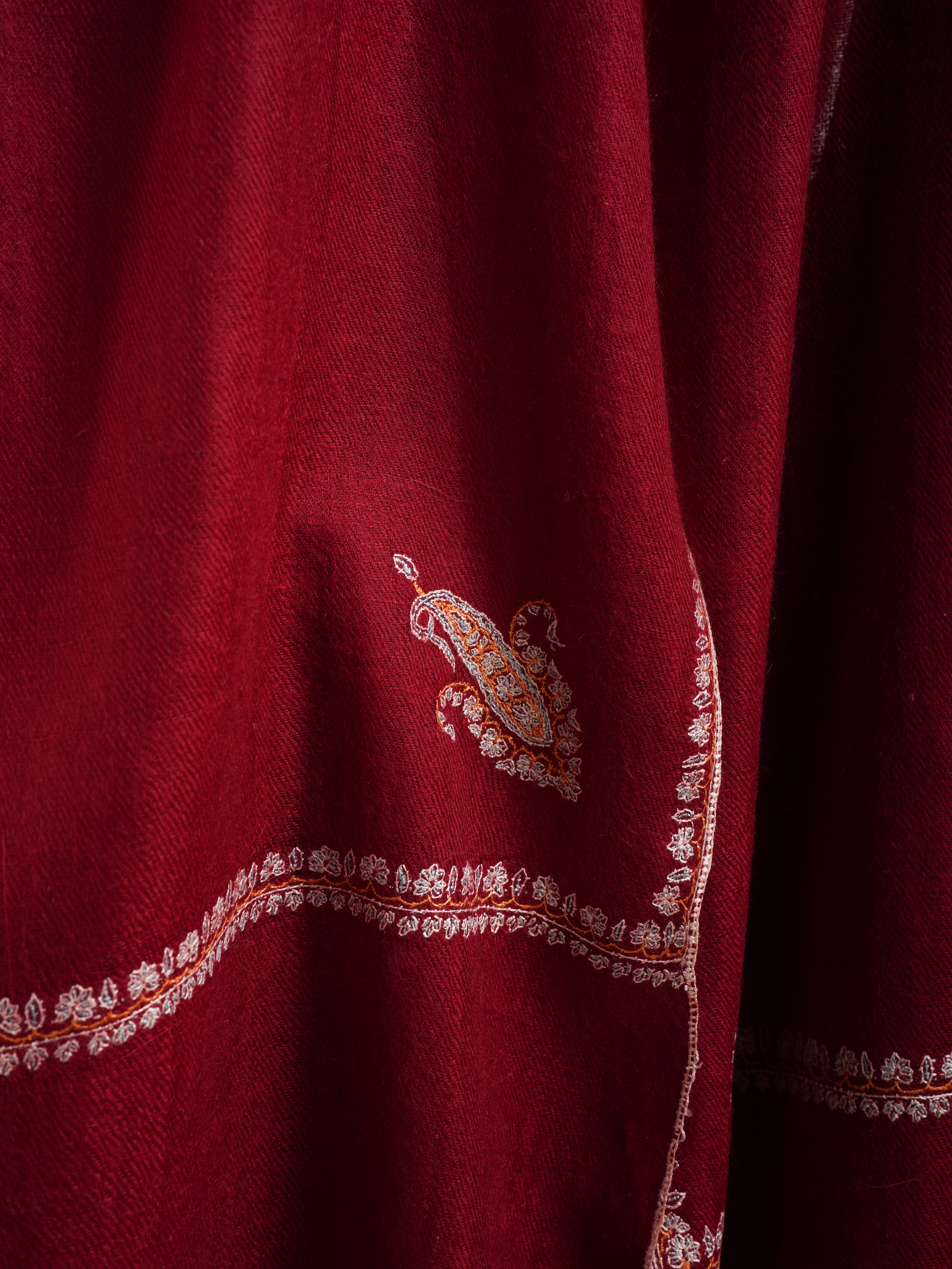 Scialo Pashmina puro ricamato minimalista rosso
