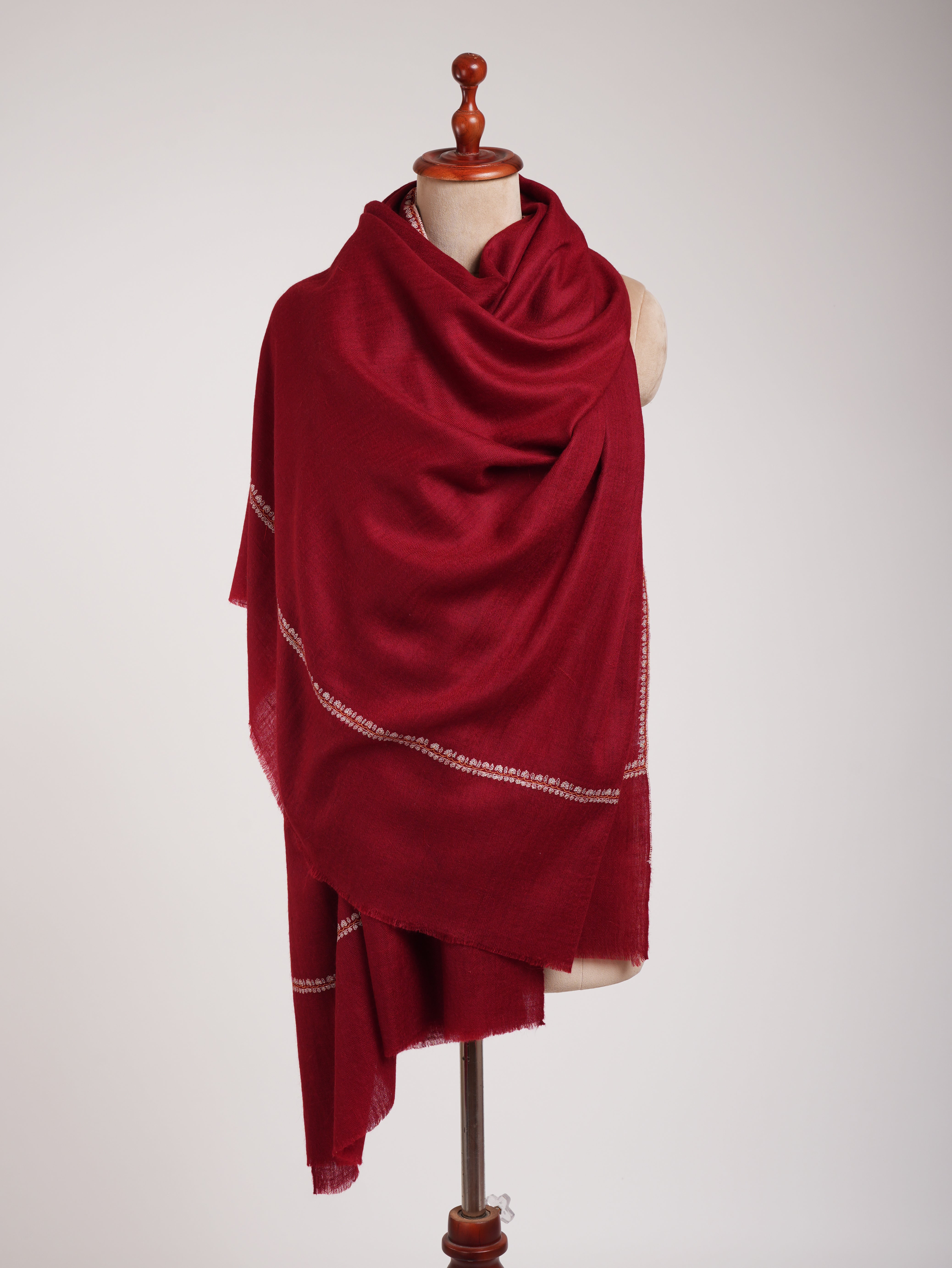 Scialo Pashmina puro ricamato minimalista rosso