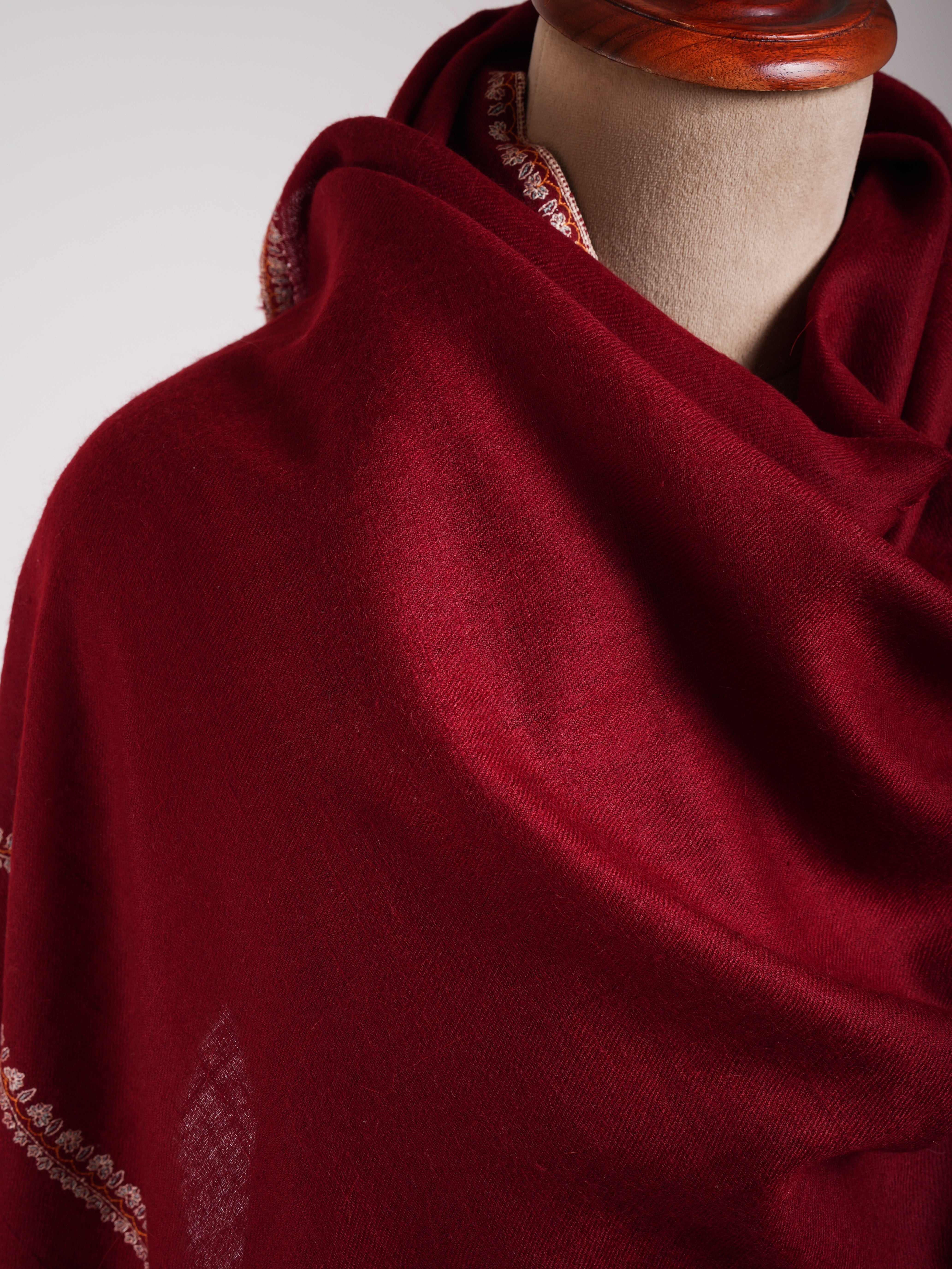 Scialo Pashmina puro ricamato minimalista rosso