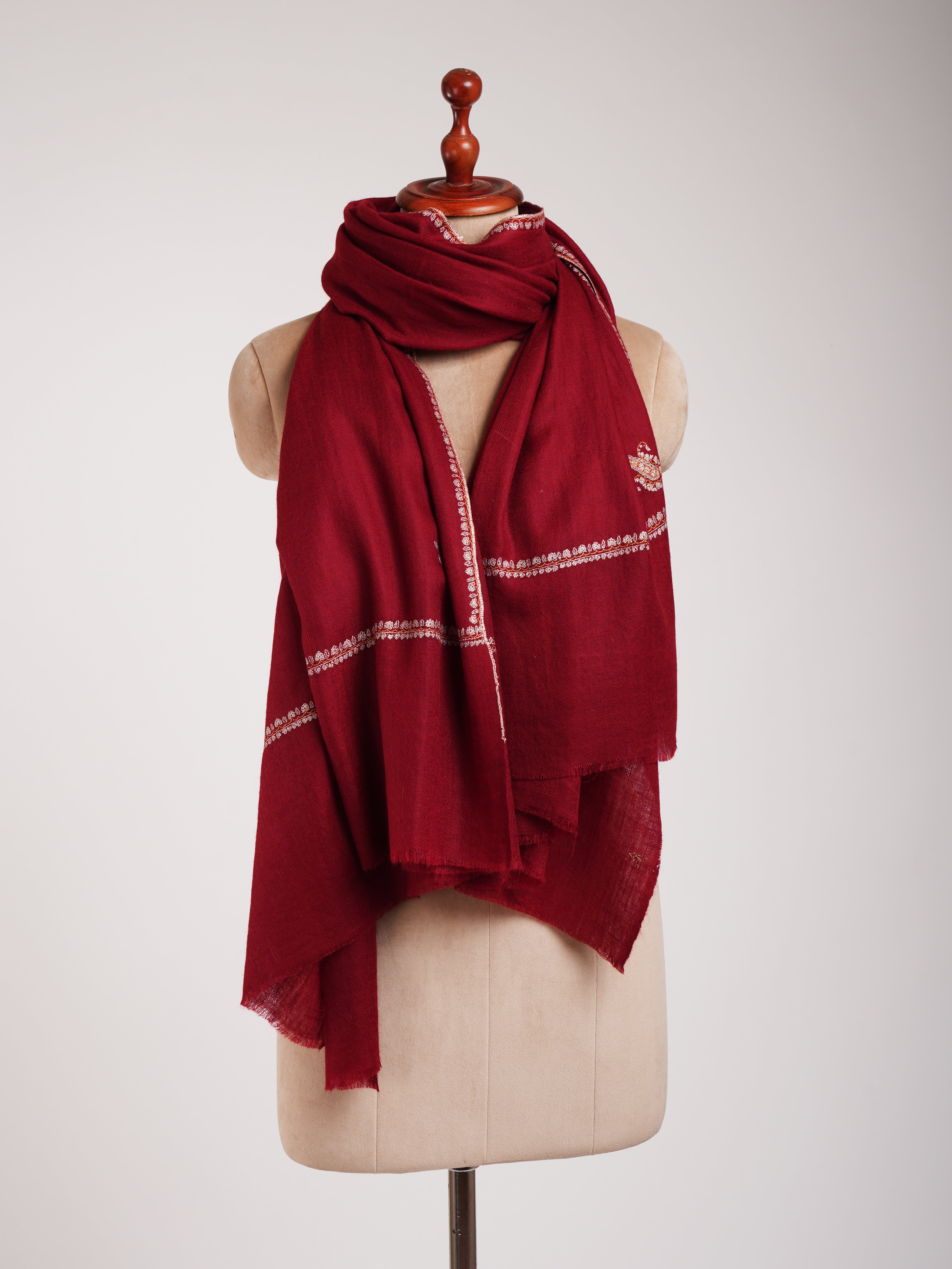 Scialo Pashmina puro ricamato minimalista rosso