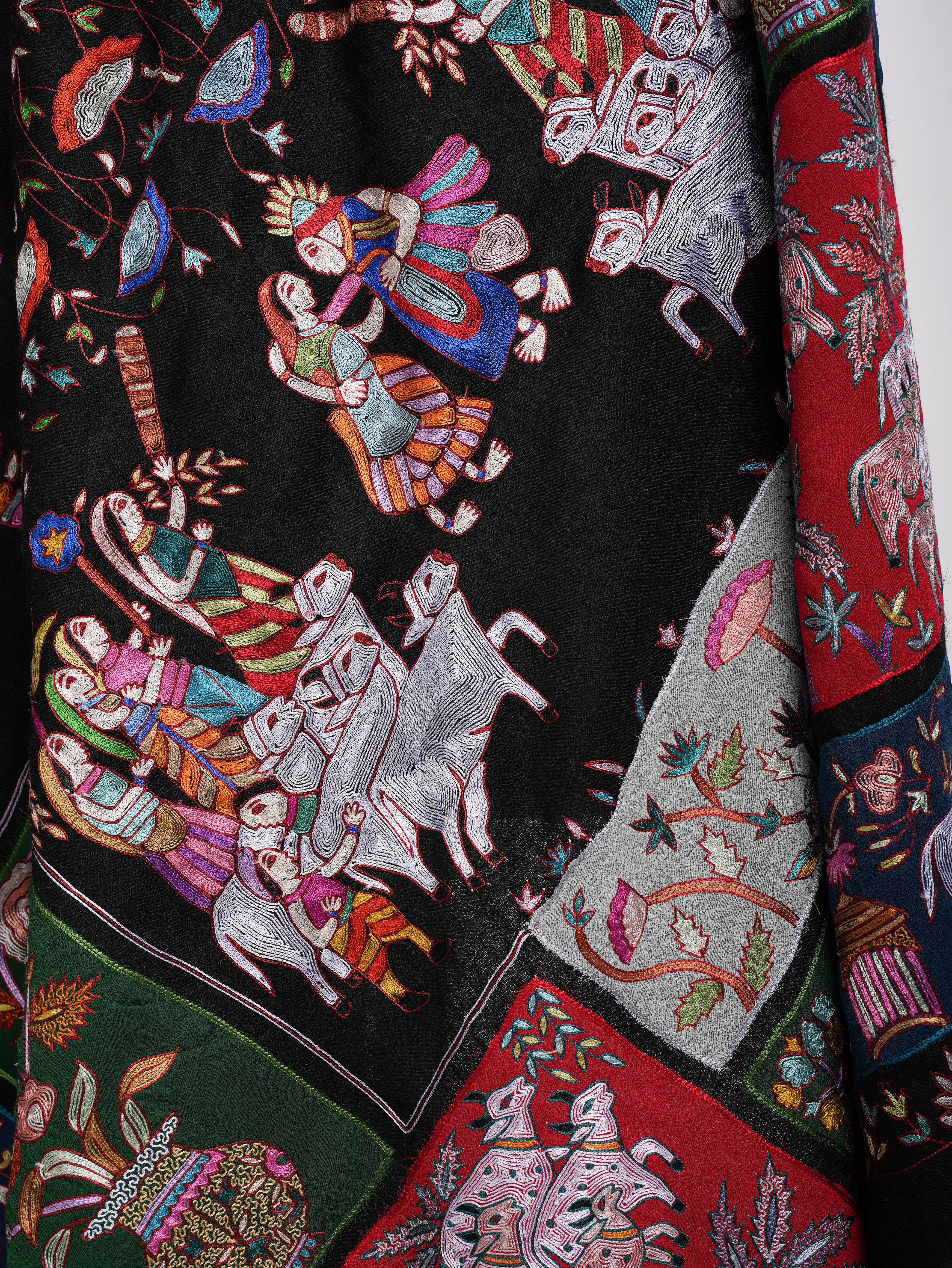 Black Indian Pashmina Shawl with Art Silk Embroidery