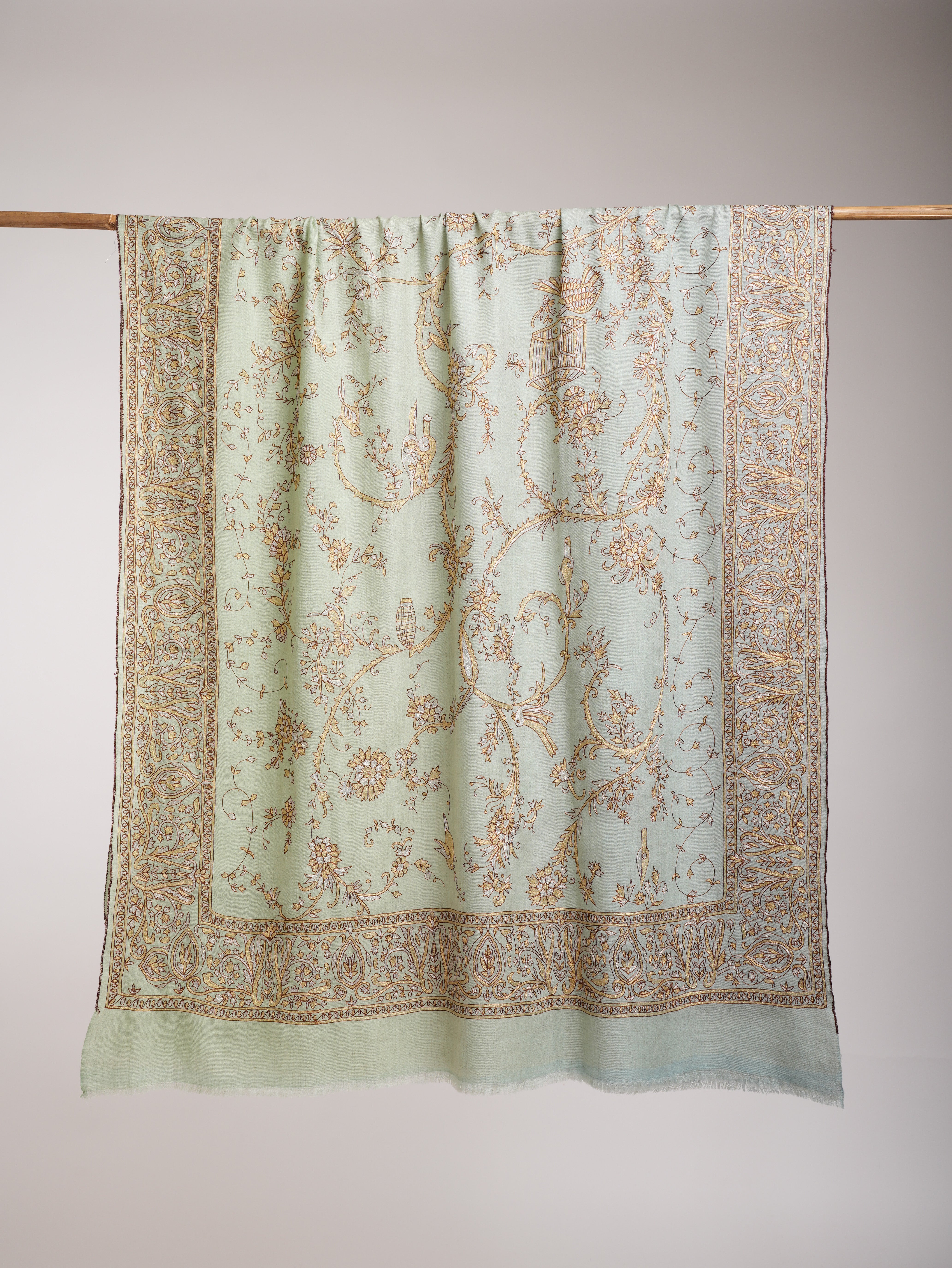 Châle de pashmina indien brodé vert vert clair