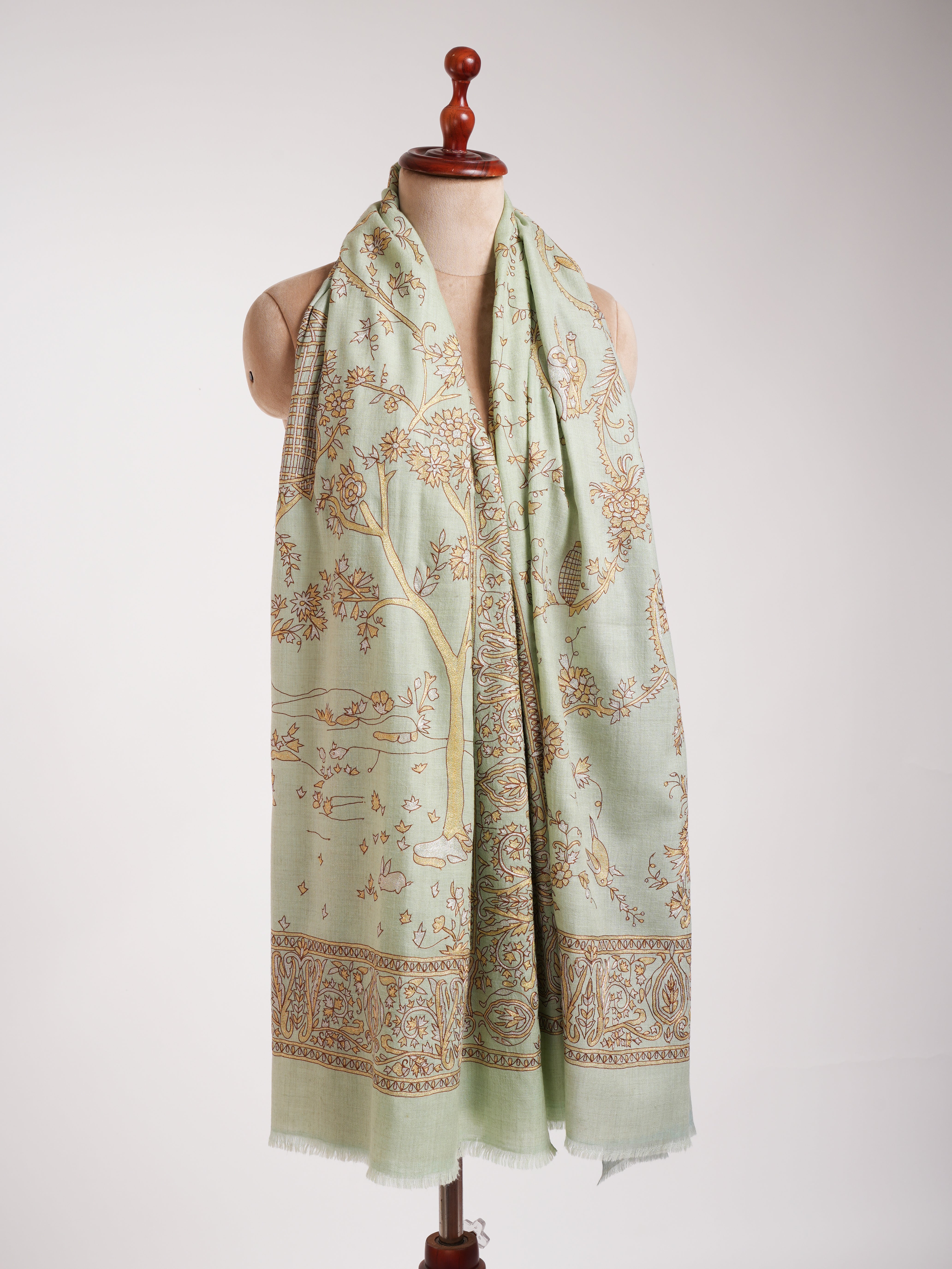 Châle de pashmina indien brodé vert vert clair