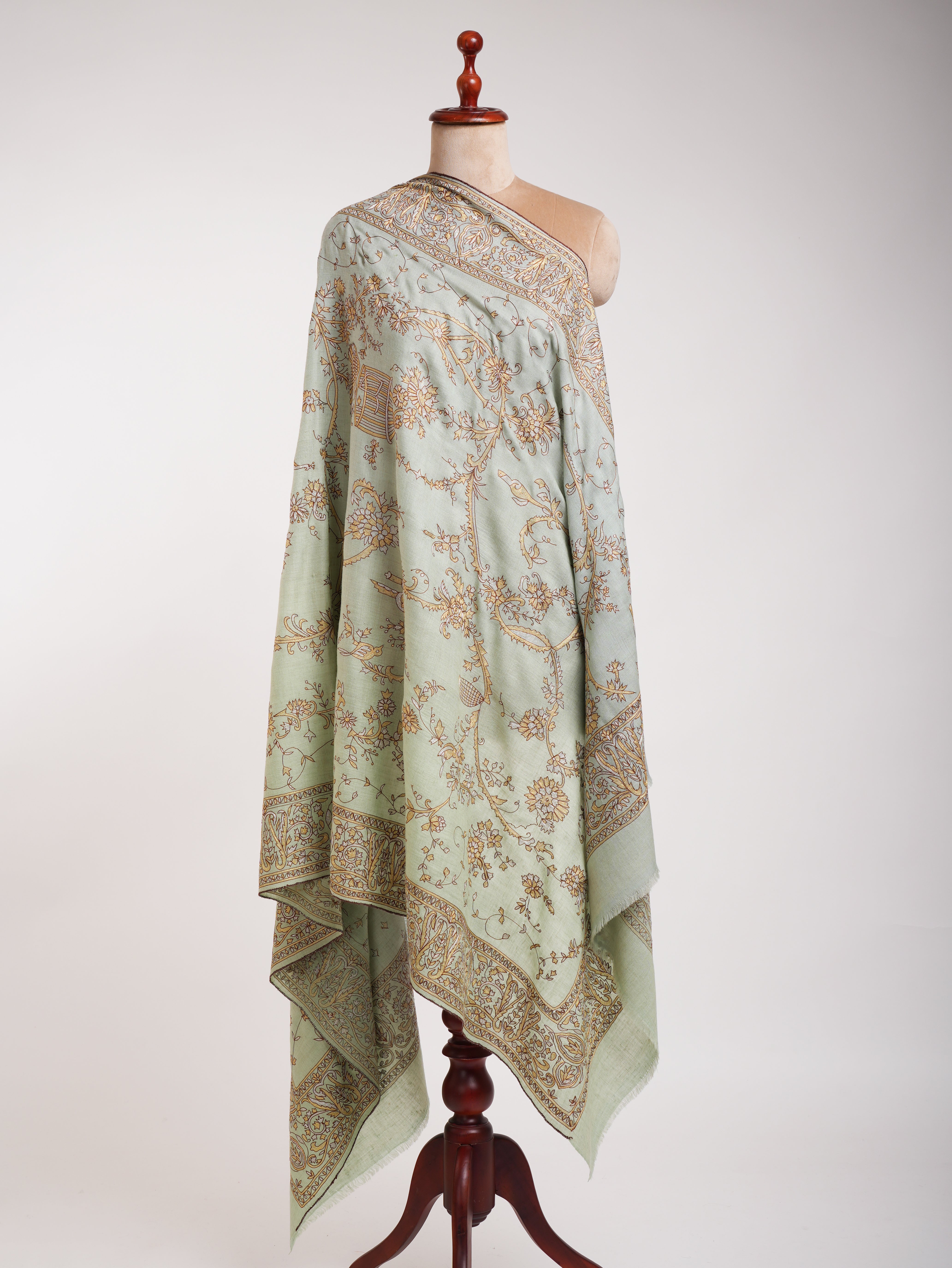 Châle de pashmina indien brodé vert vert clair