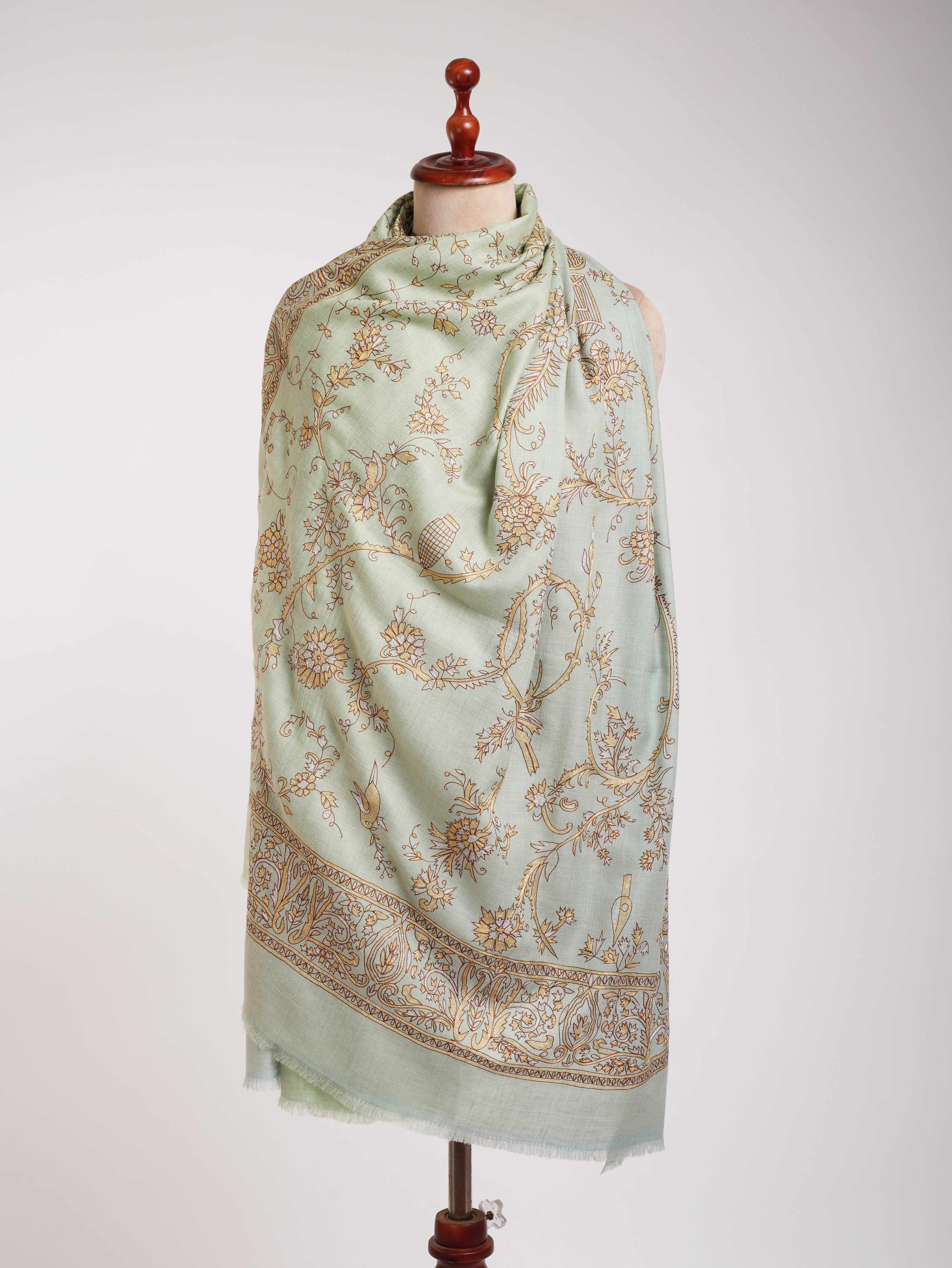 Châle de pashmina indien brodé vert vert clair