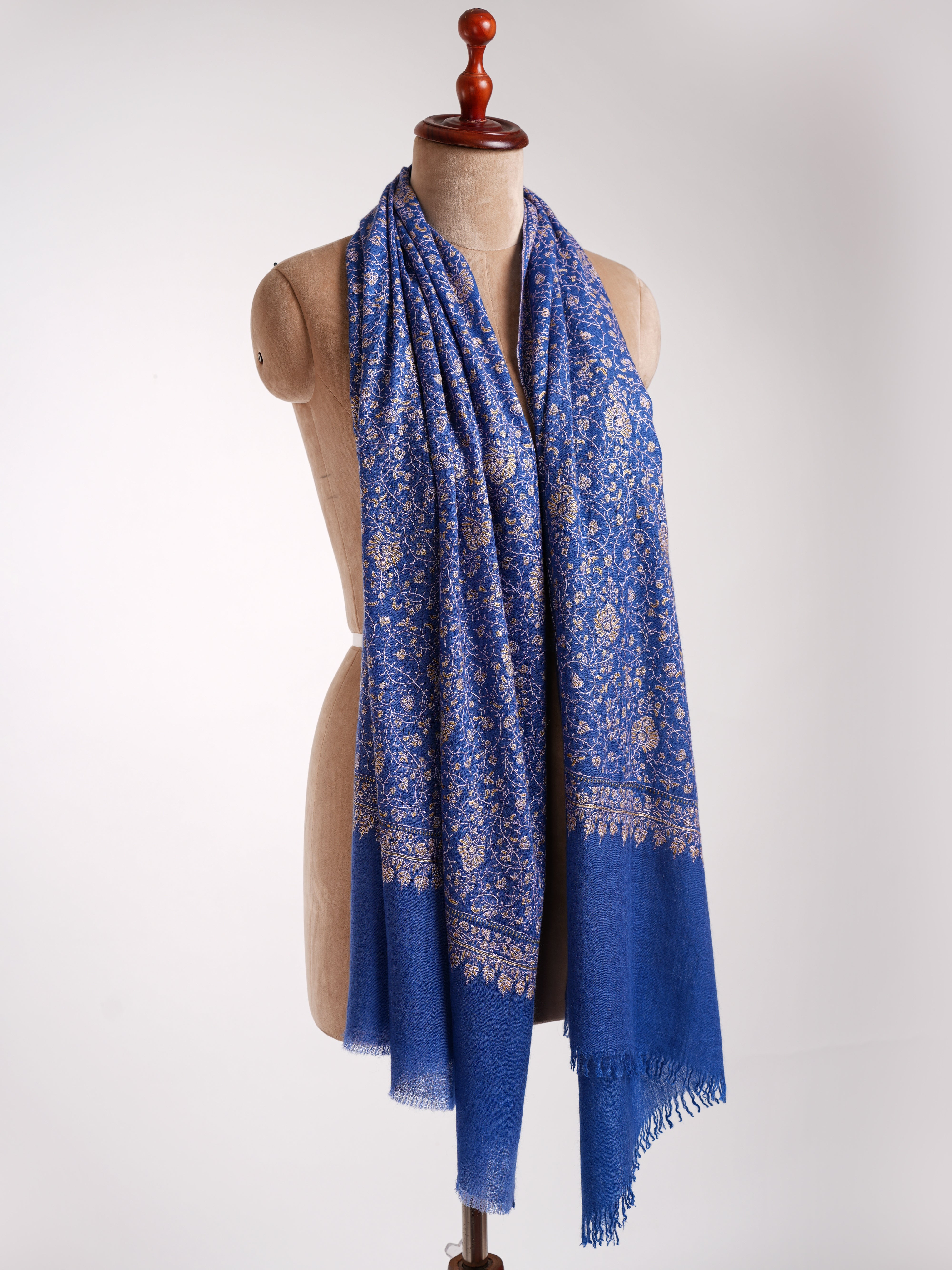 Etole Cachemire Indien Brodé Sozni Bleu