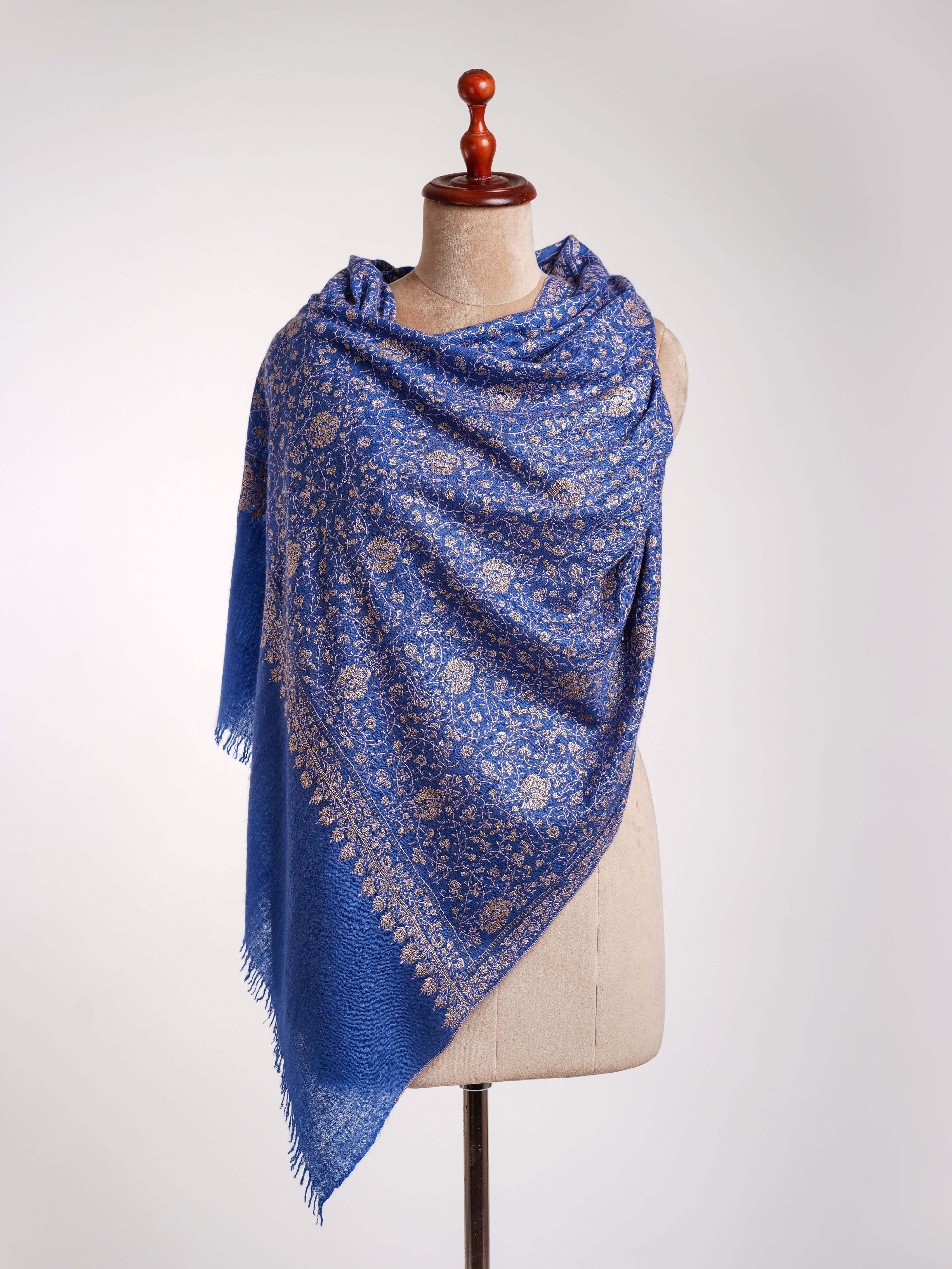 Etole Cachemire Indien Brodé Sozni Bleu