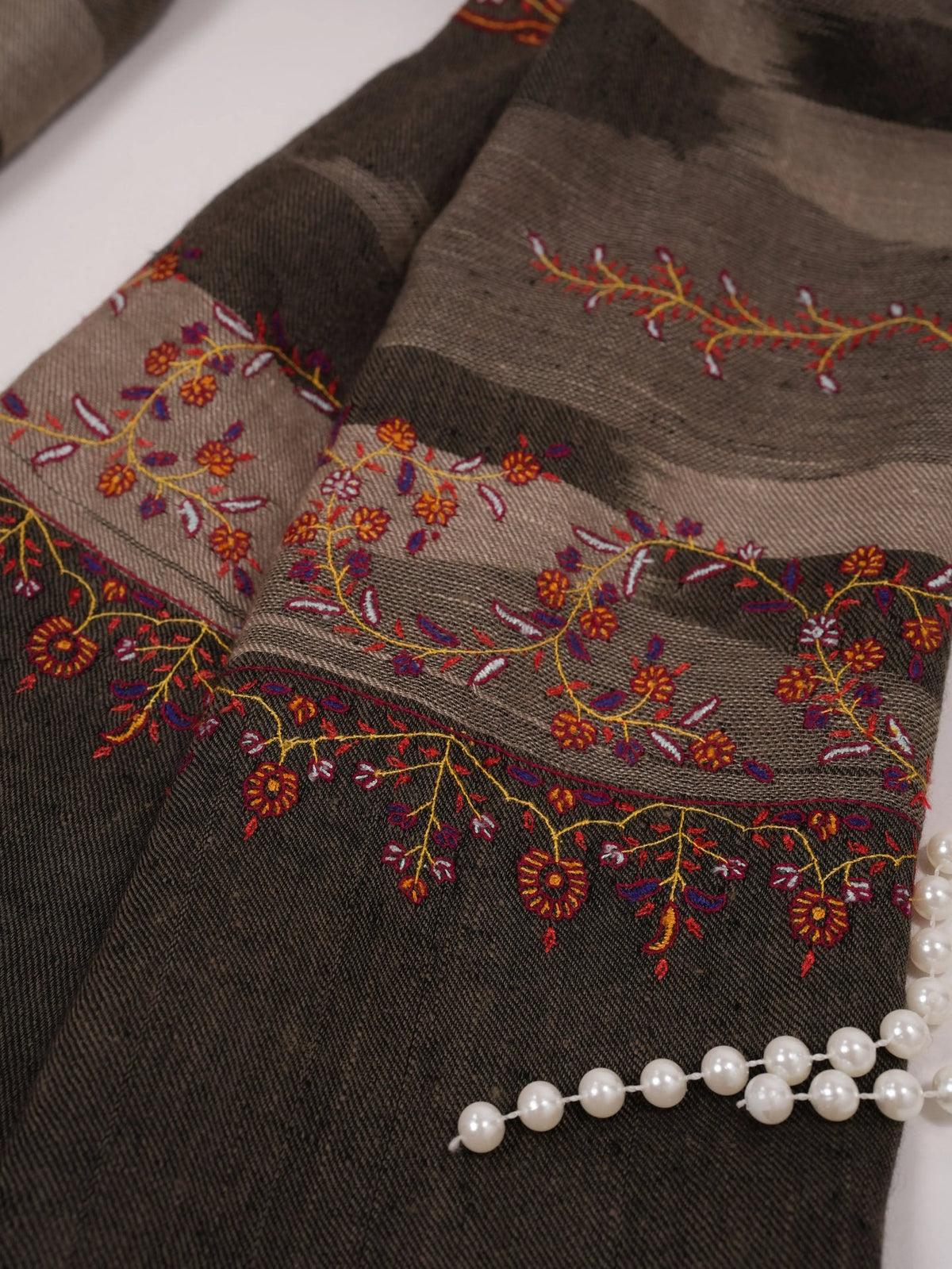 Handwoven Ikat Original Pashmina Shawl with Hand Embroidery Shahkaar.com