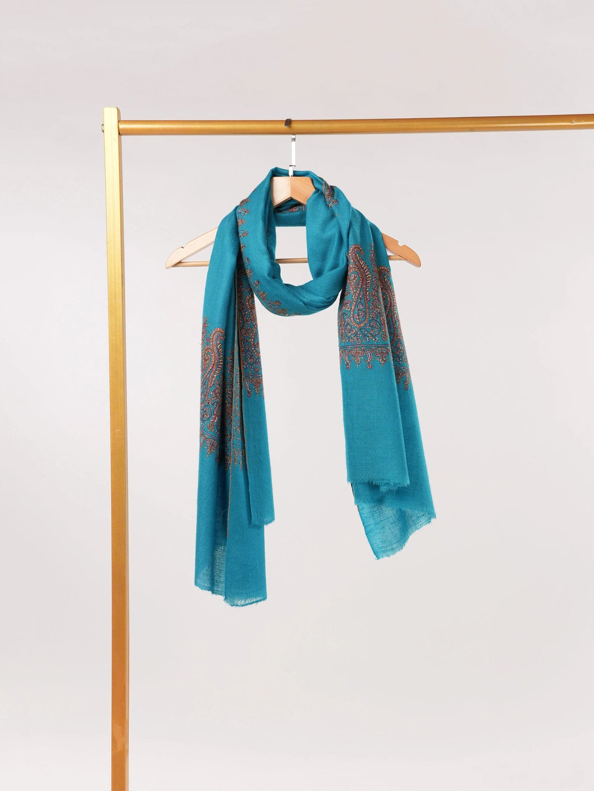 Blue Handwoven Cashmere Scarf with Palldar Sozni Embroidery Shahkaar.com