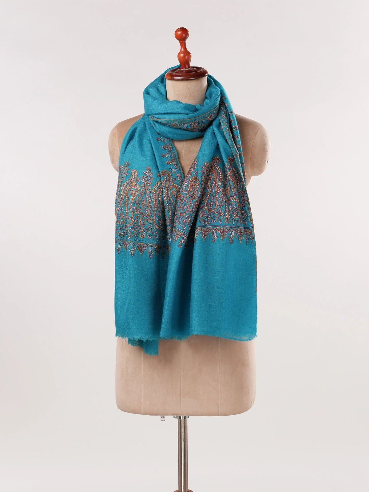 Blue Handwoven Cashmere Scarf with Palldar Sozni Embroidery Shahkaar.com