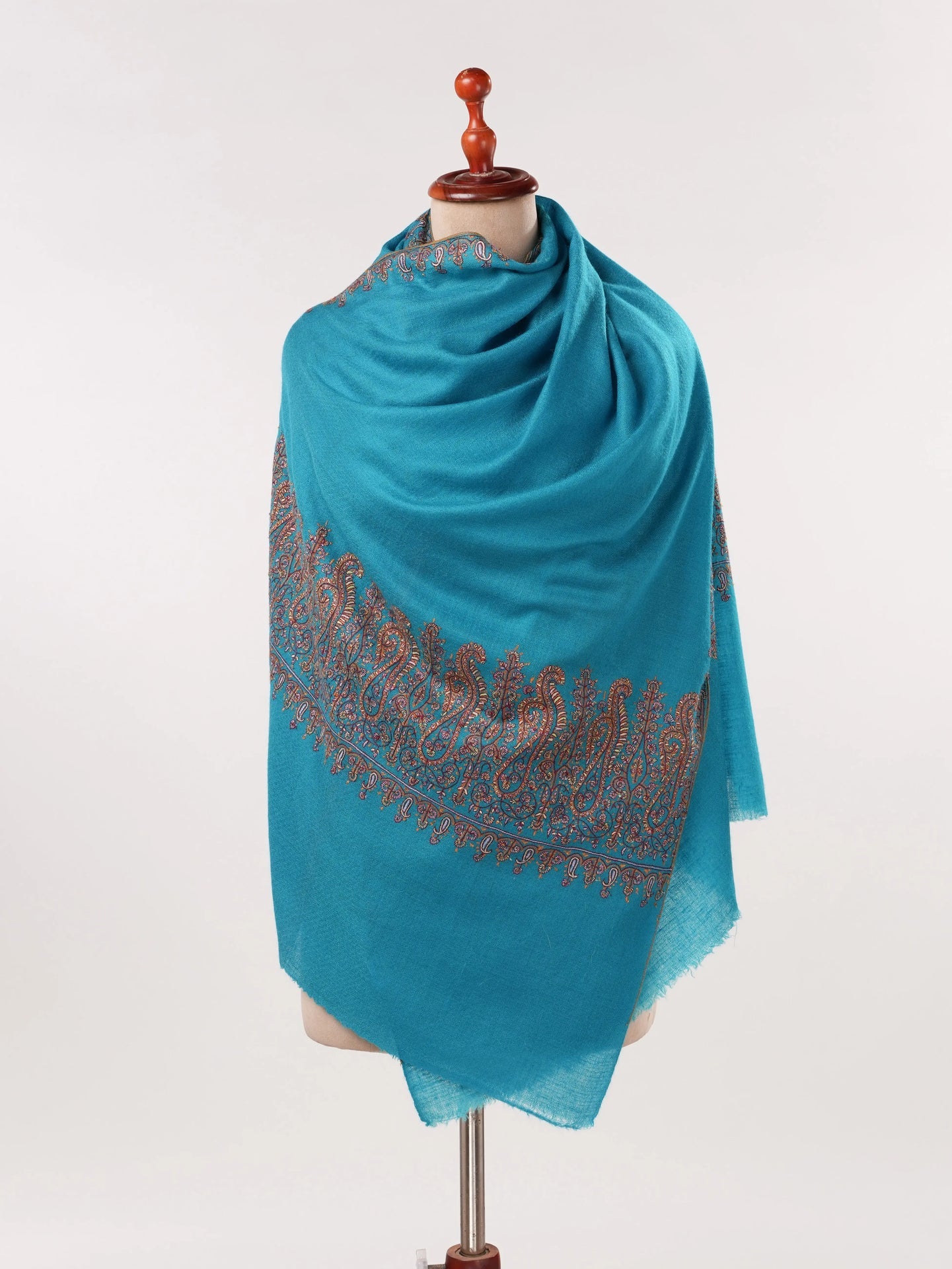 Blue Handwoven Cashmere Scarf with Palldar Sozni Embroidery Shahkaar.com