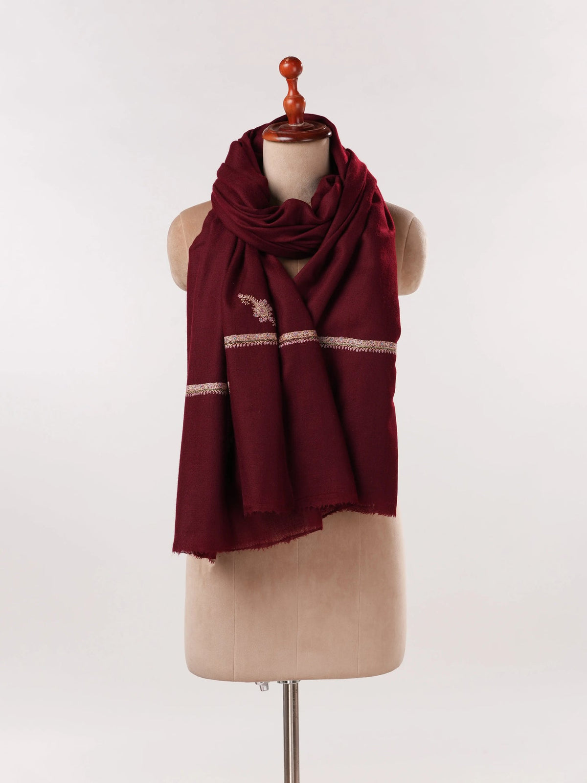 Handmade Burgundy Pashmina Shawl with Baildar Hand Embroidery Shahkaar.com