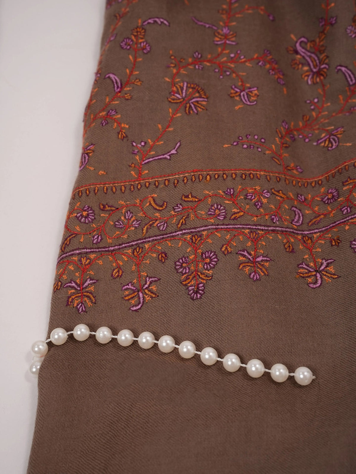 Oversized Natural Taupe Kashmiri Pashmina Shawl with Jali Embroidery Shahkaar.com
